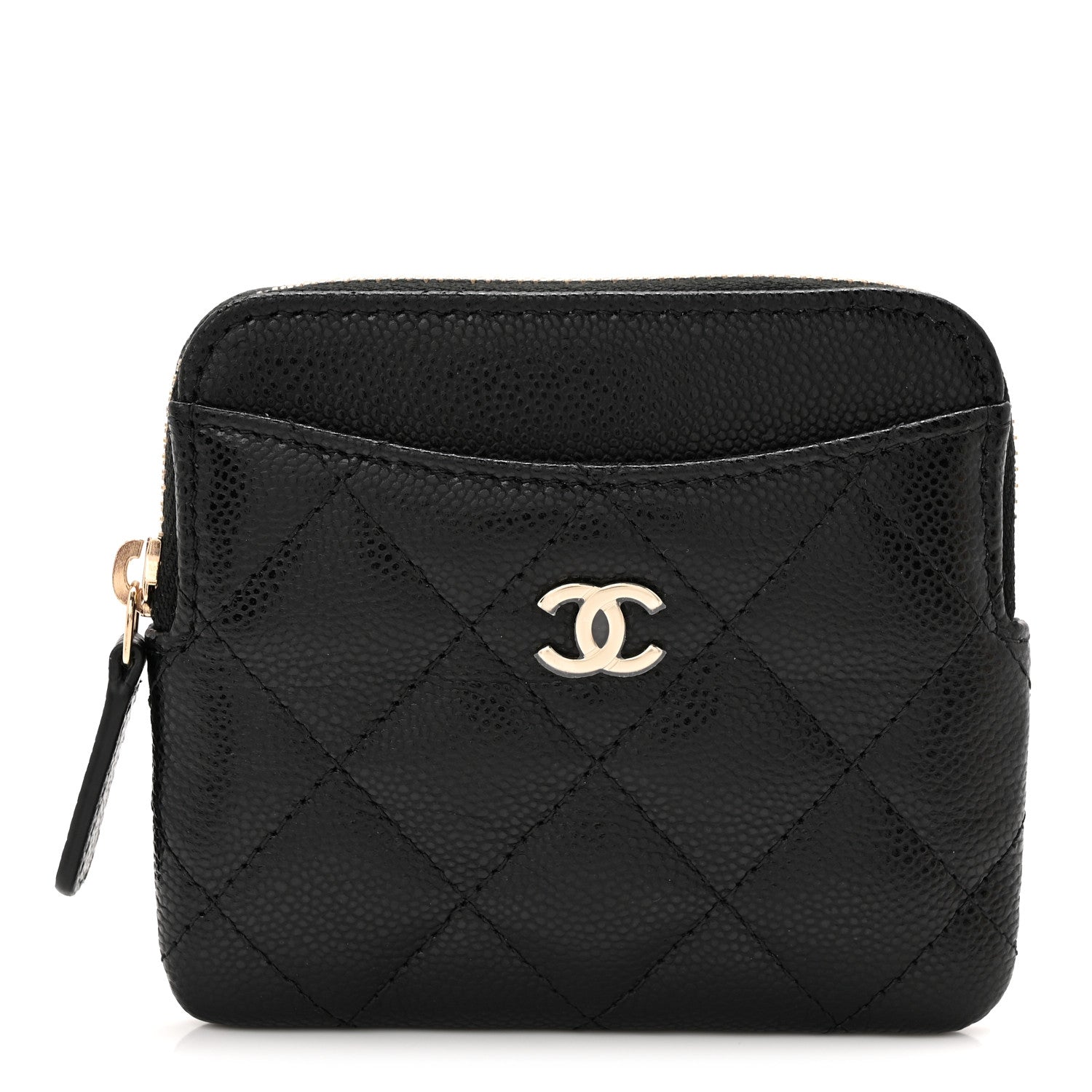 Caviar Quilted Zip Card Holder Wallet Black