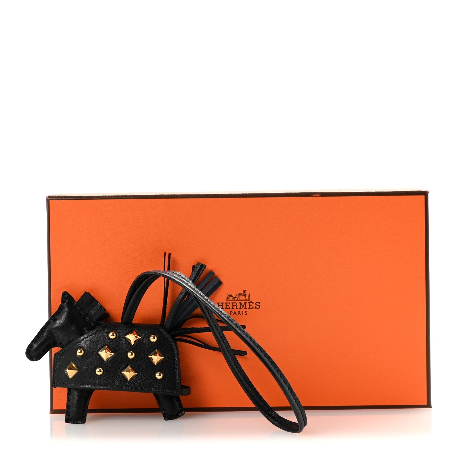 Milo Lambskin Studded Grigri Rodeo Robeo Rock Horse Bag Charm PM Black