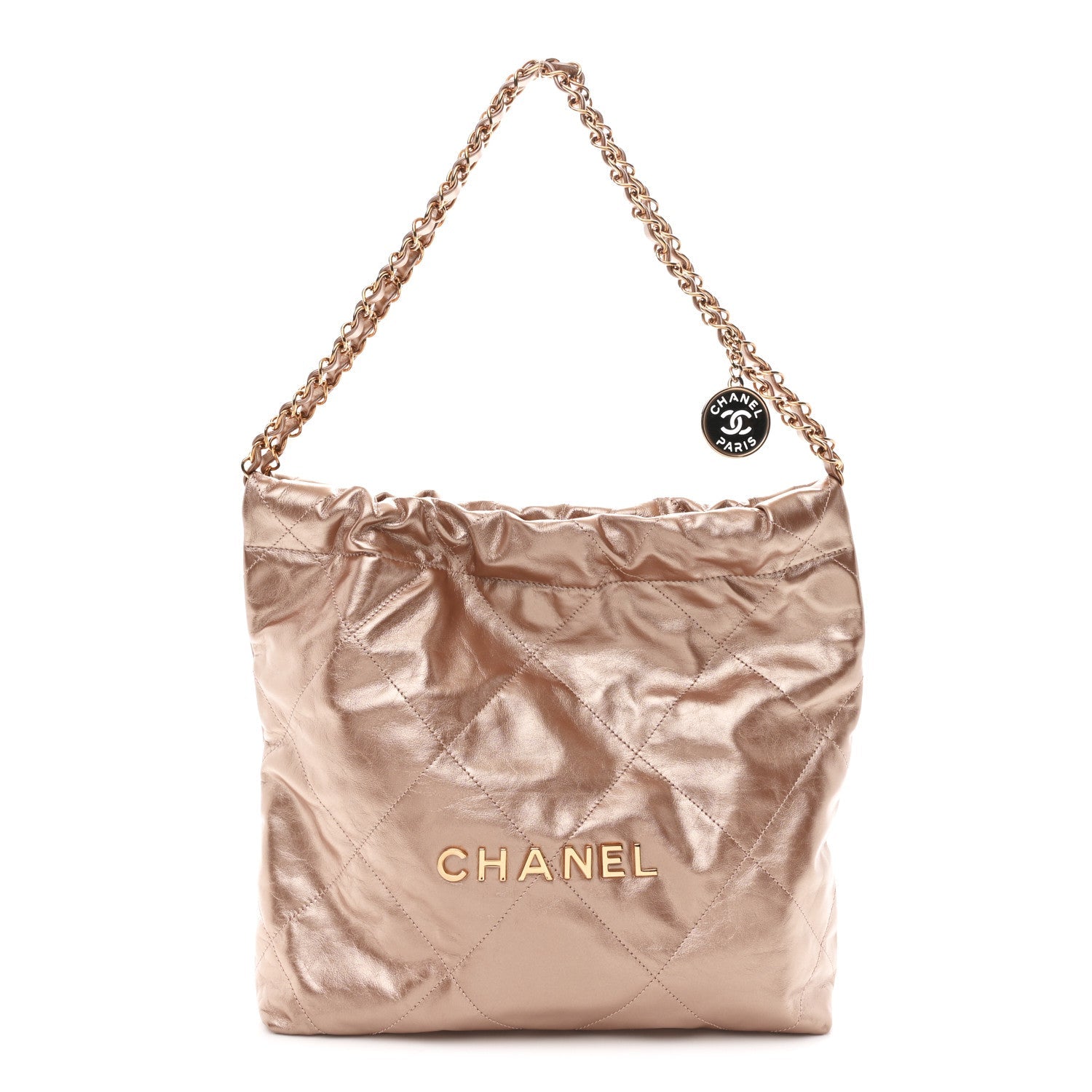Metallic Calfskin Quilted Small Chanel 22 Pink