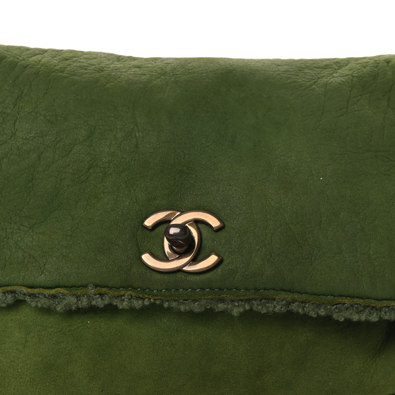 Suede Shearling Flap Clutch Green