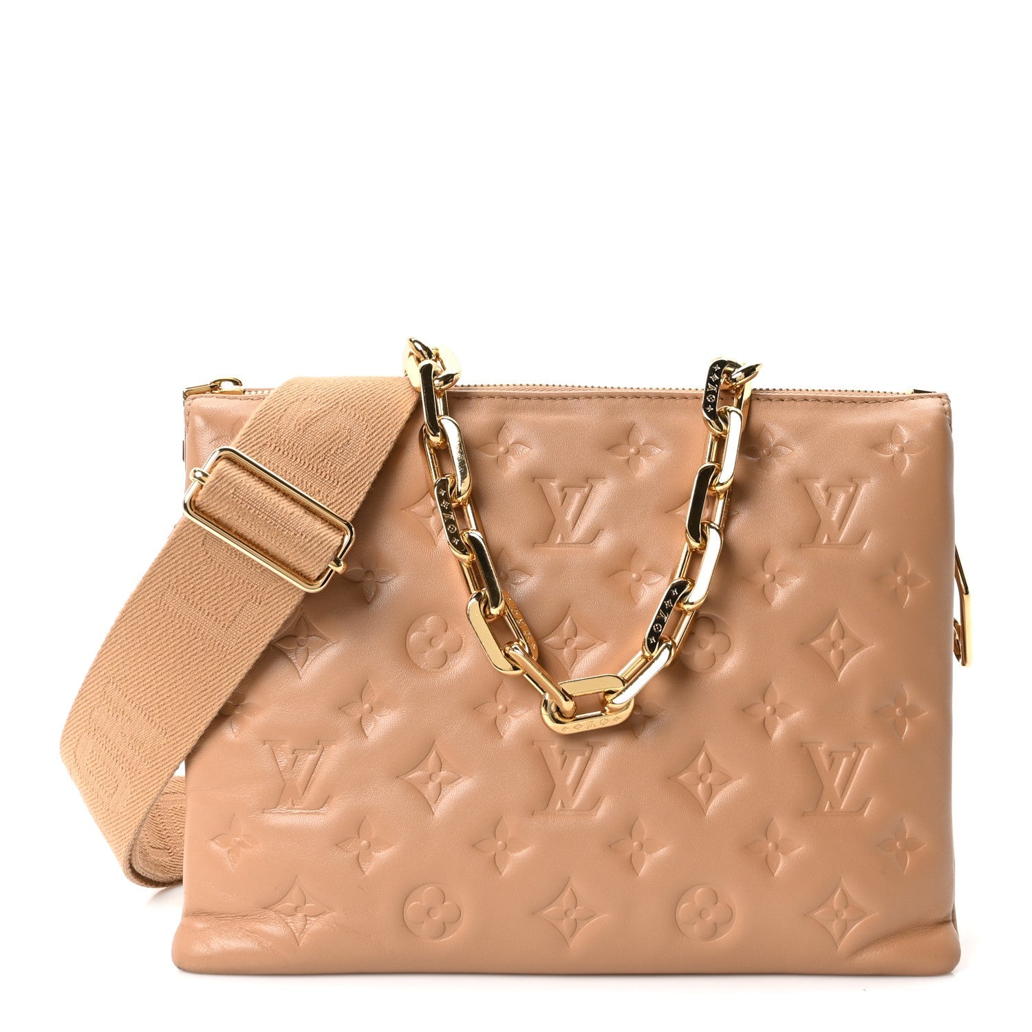 Lambskin Embossed Monogram Coussin PM Camel
