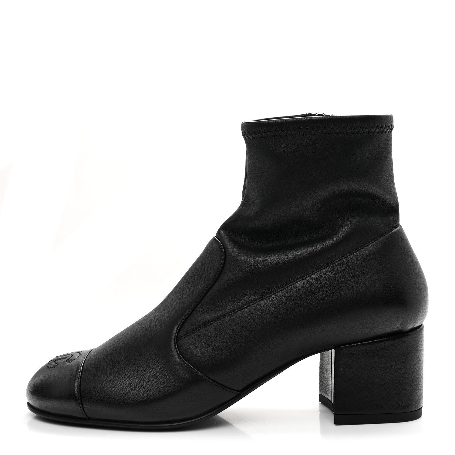 Stretch Lambskin Cap Toe CC Short Boots 38 Black