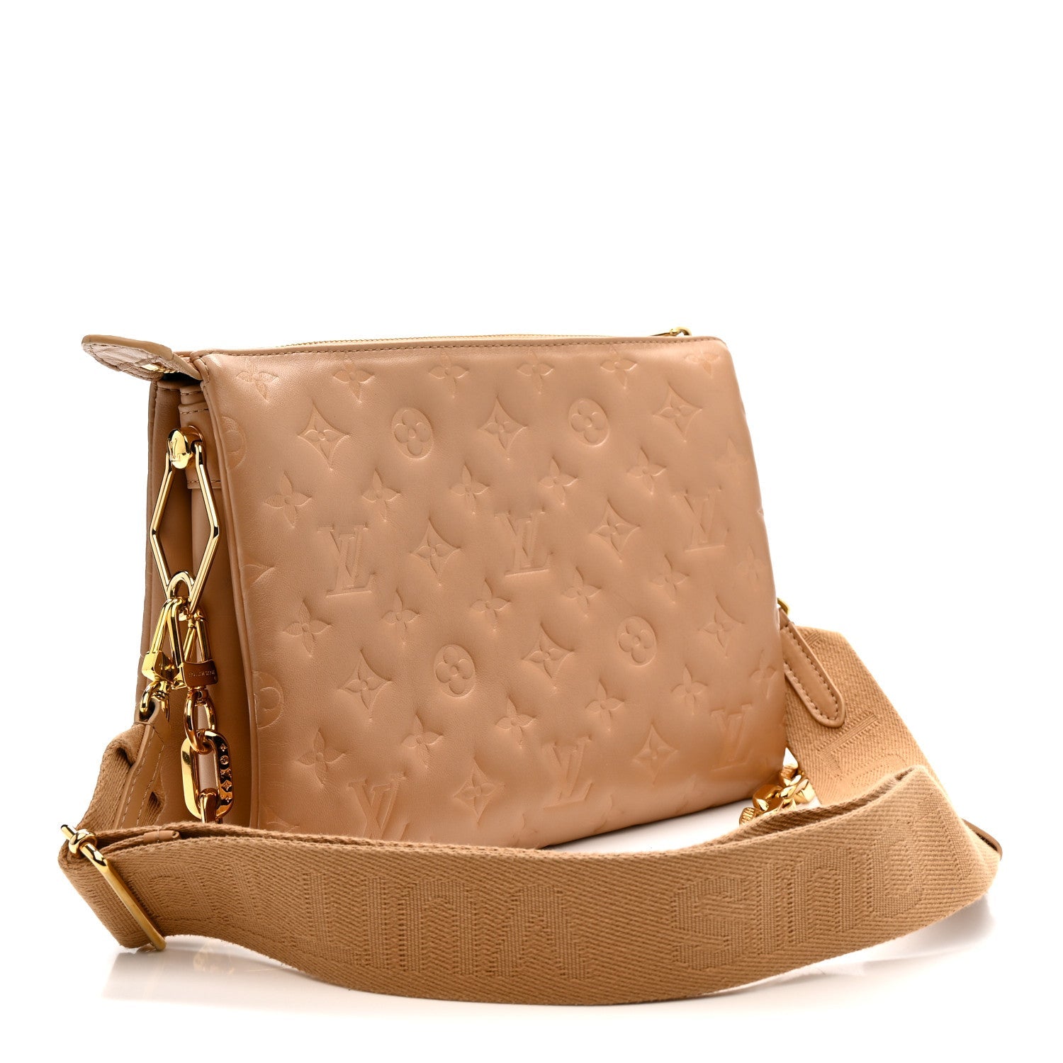 Lambskin Embossed Monogram Coussin PM Camel