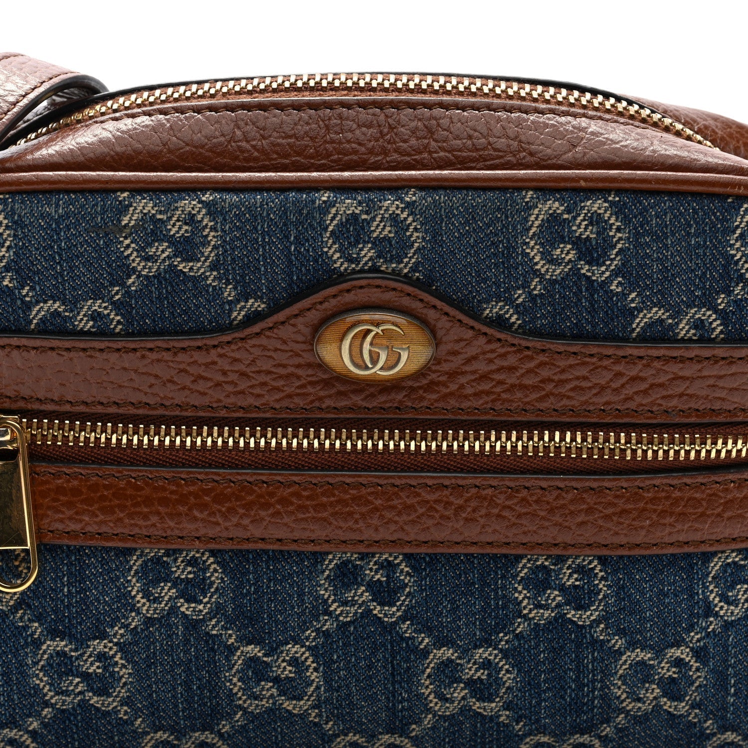 New Denim GG Monogram Dollar Calfskin Mini Ophidia Shoulder Bag Blue Tea Cuir Epilog
