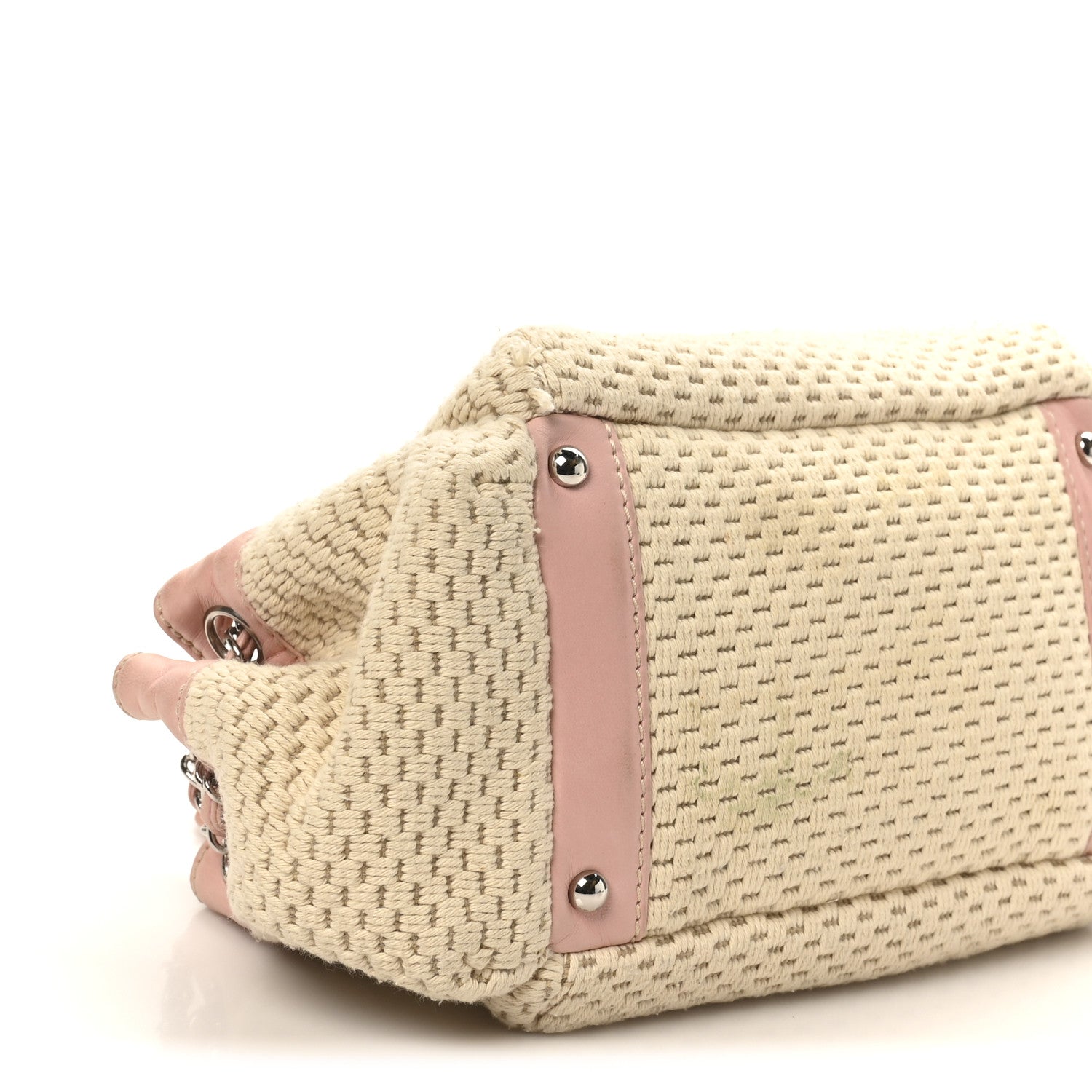 Canvas Woven Lambskin Lax Accordion Hobo Pink
