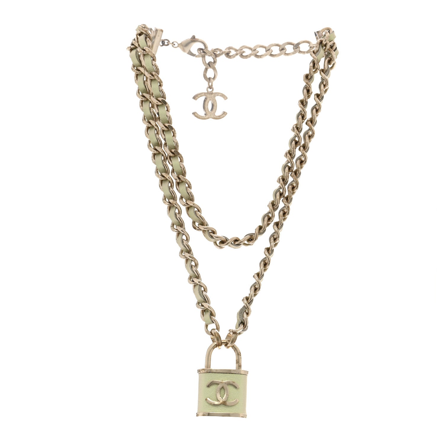 Metal Lambskin Lock Necklace Iridescent Green