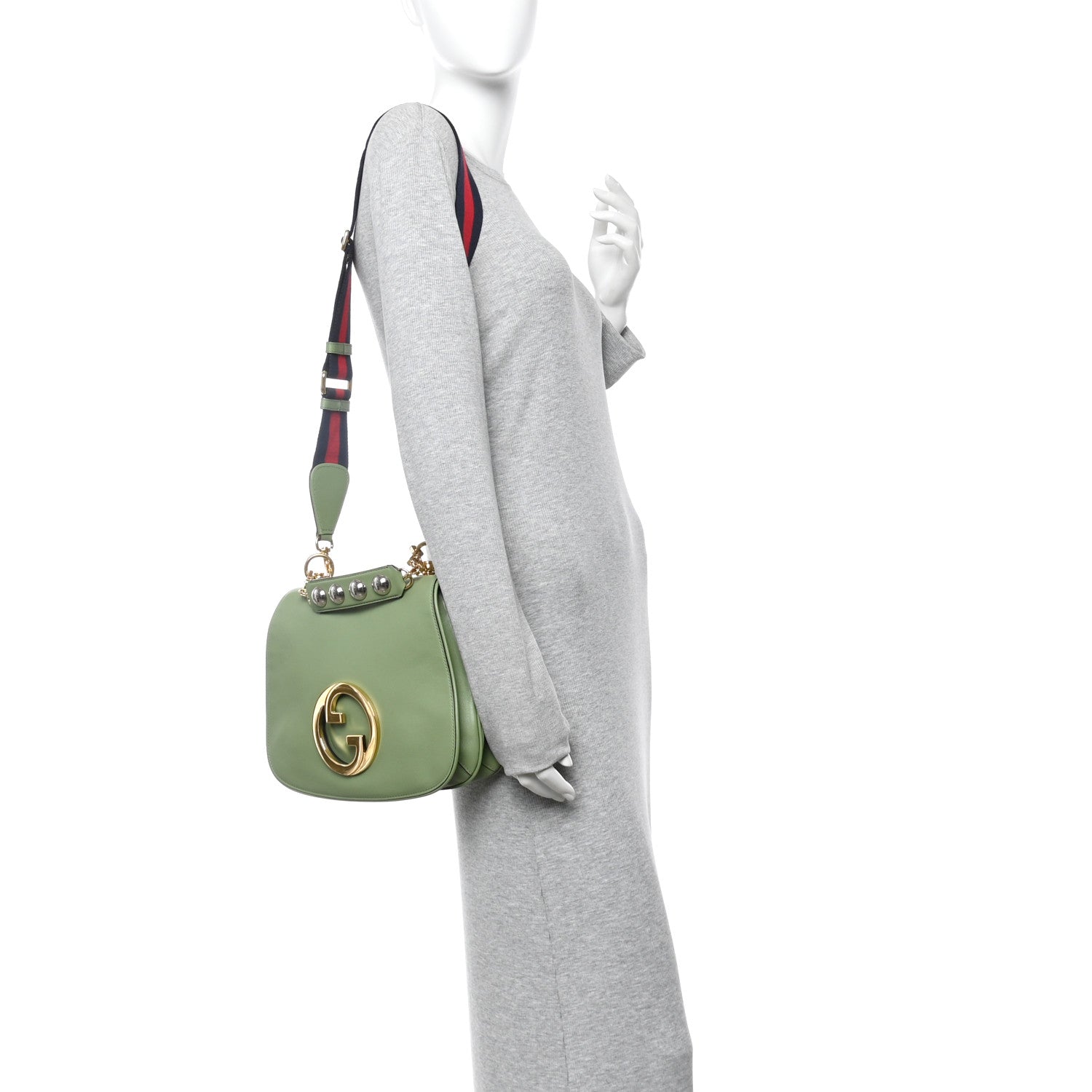 Roxy Calfskin Web Medium Blondie Top Handle Shoulder Flap Bag Salamander Green