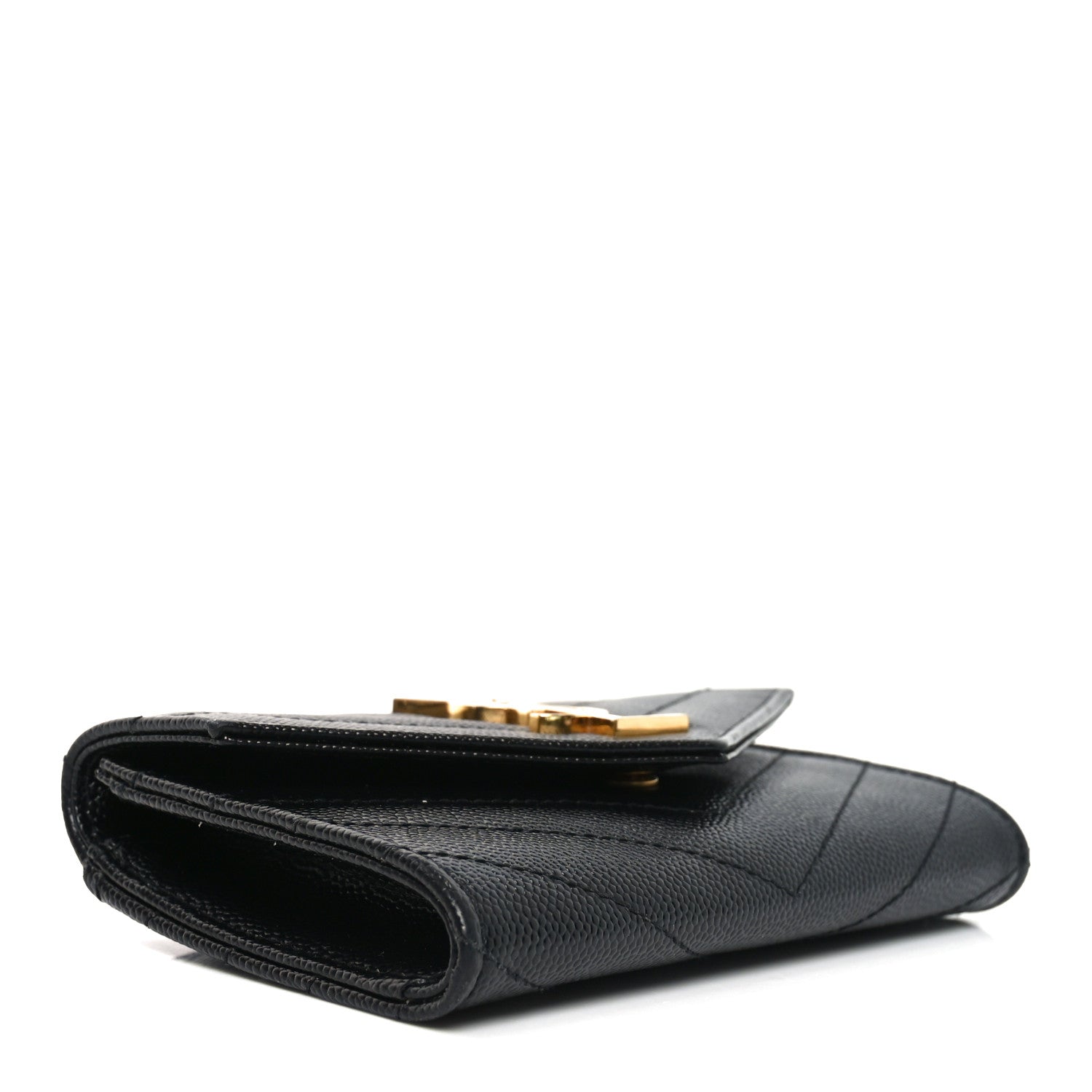 Grain De Poudre Matelasse Chevron Small Monogram Envelope Wallet Black