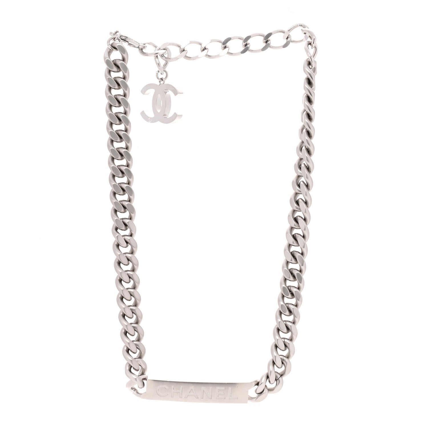 Oversized Chain Logo Short Necklace Silver