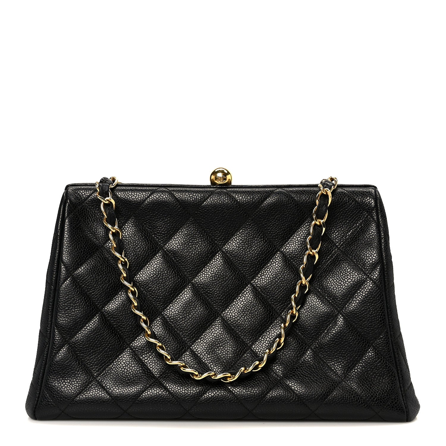 Caviar Quilted Kisslock Shoulder Bag Black