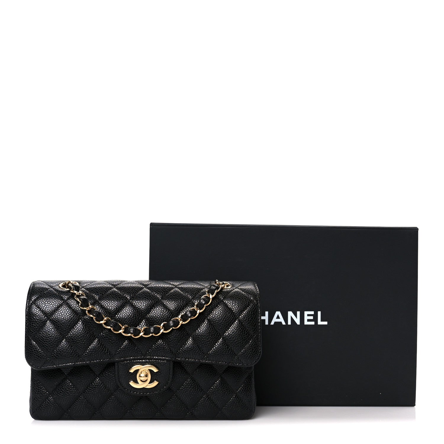 Caviar Quilted Small Double Flap Black