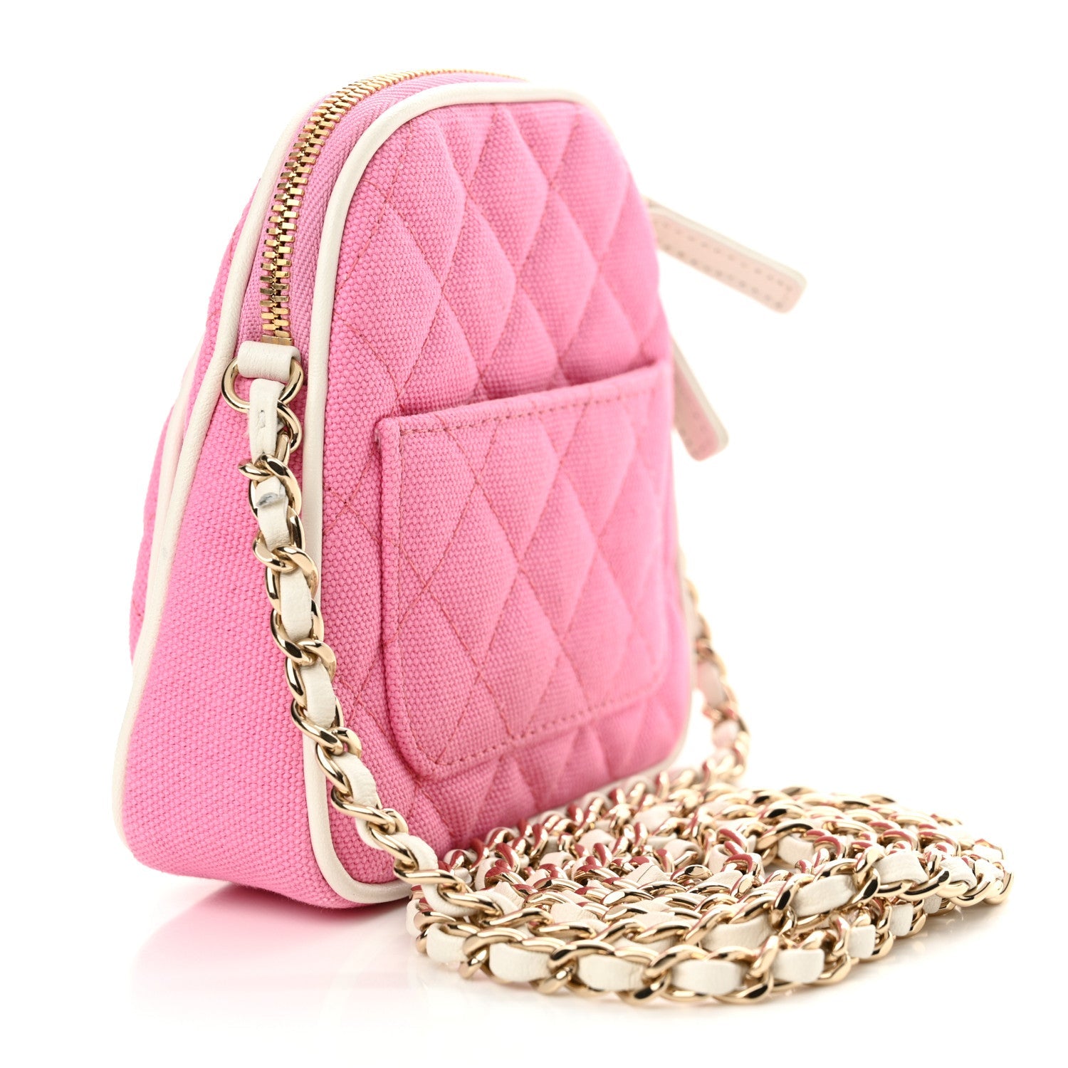Canvas Calfskin Tennis Racket Clutch With Chain Pink White