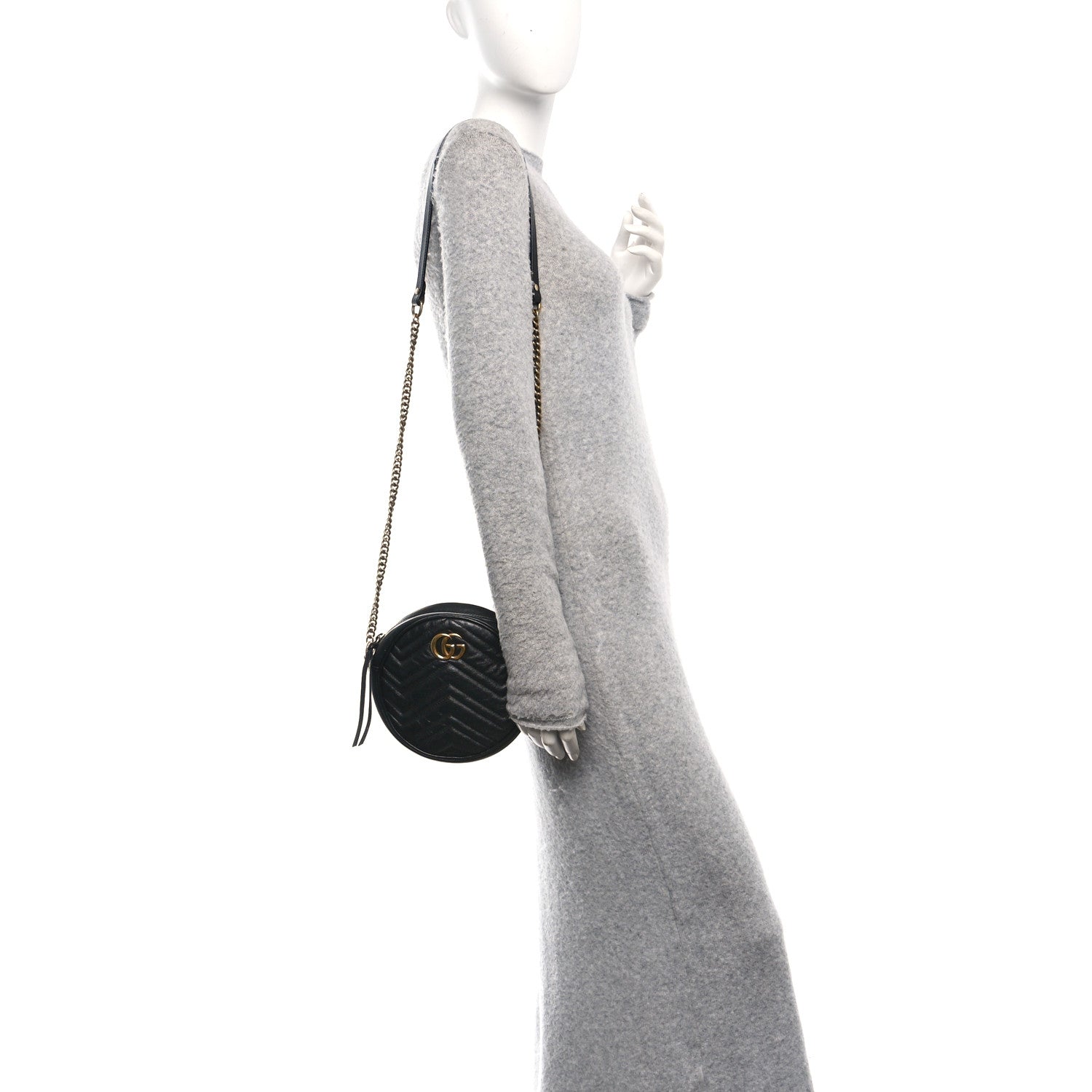 Azalea Calfskin Matelasse Heart Mini GG Marmont Round Shoulder Bag Black