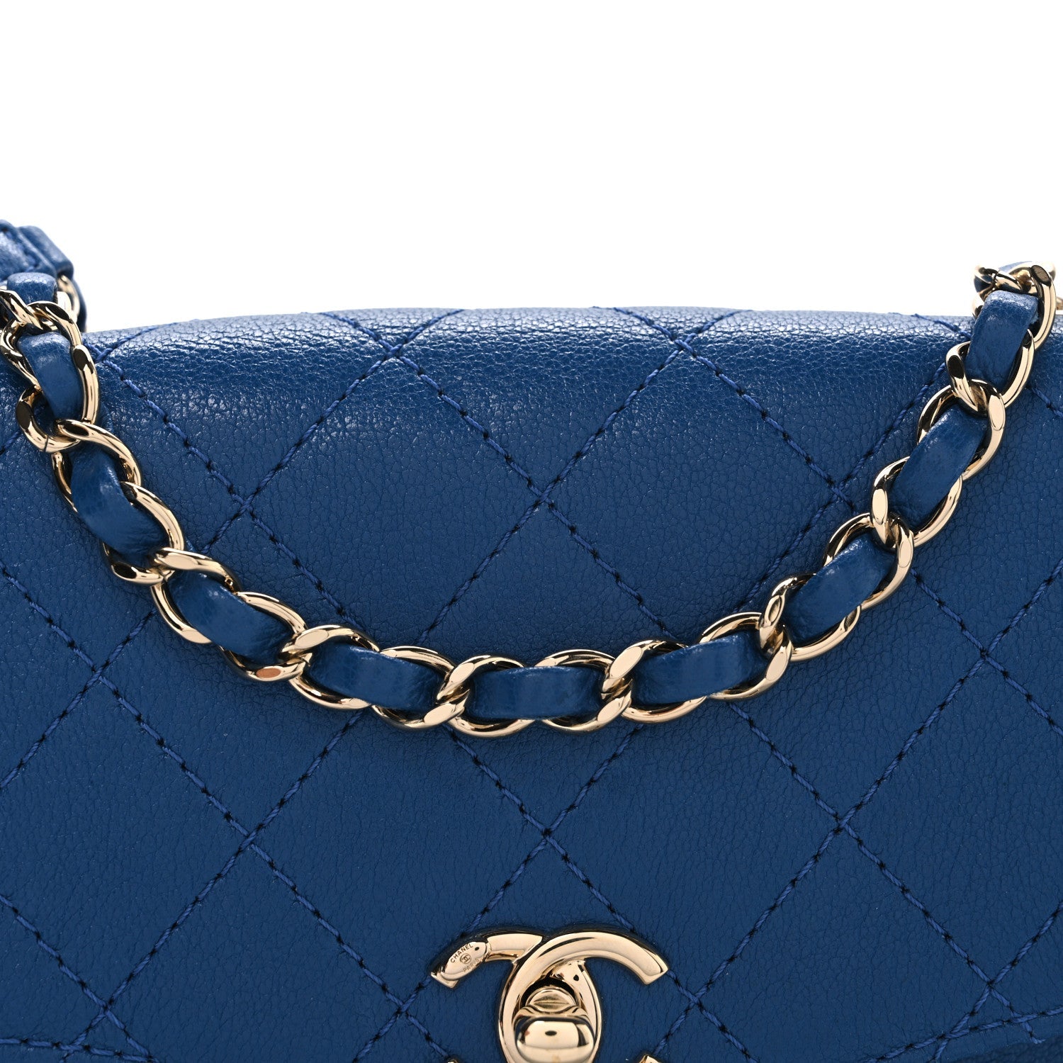 Goatskin Quilted Coco Curve Flap Messenger Flap Blue