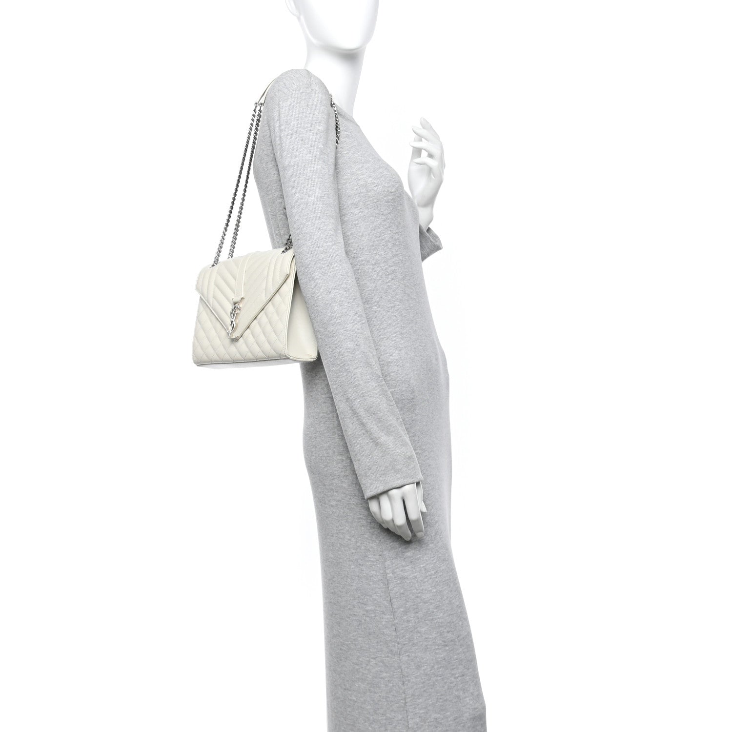 Grain De Poudre Textured Mixed Matelasse Medium Triquilt Monogram Satchel Crema Soft