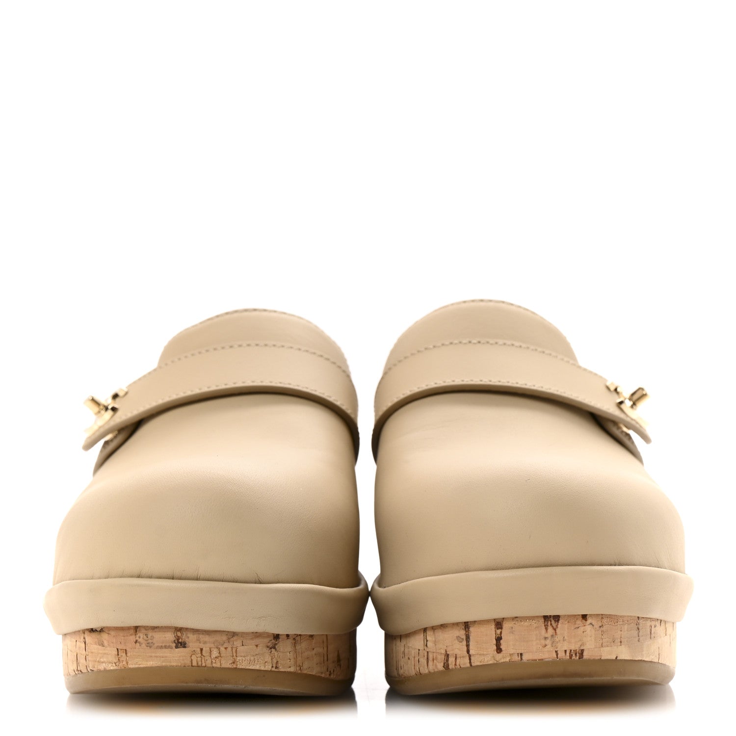 Calfskin CC Turn Lock Clogs 38 Beige