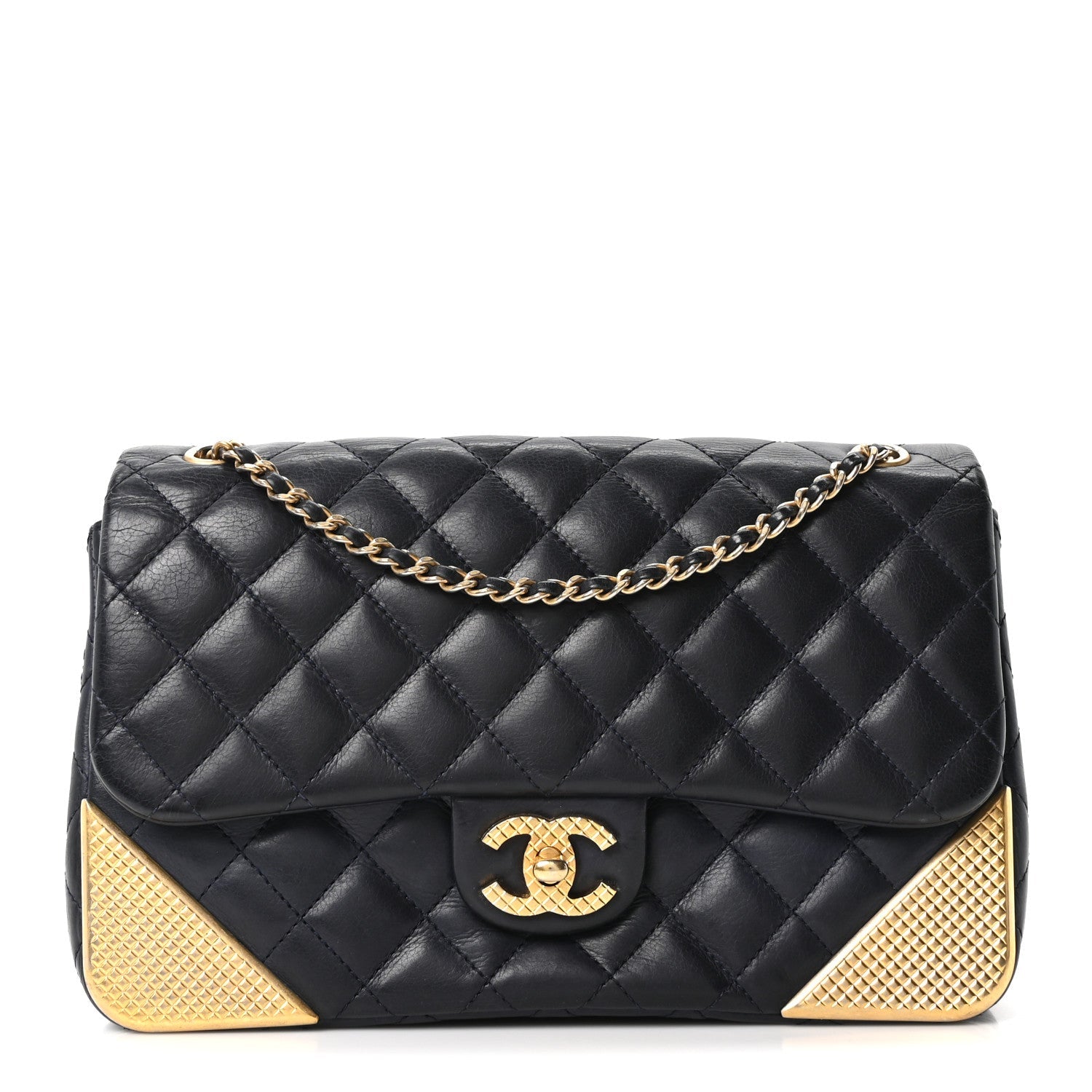 Calfskin Quilted Rock The Corner Flap Navy