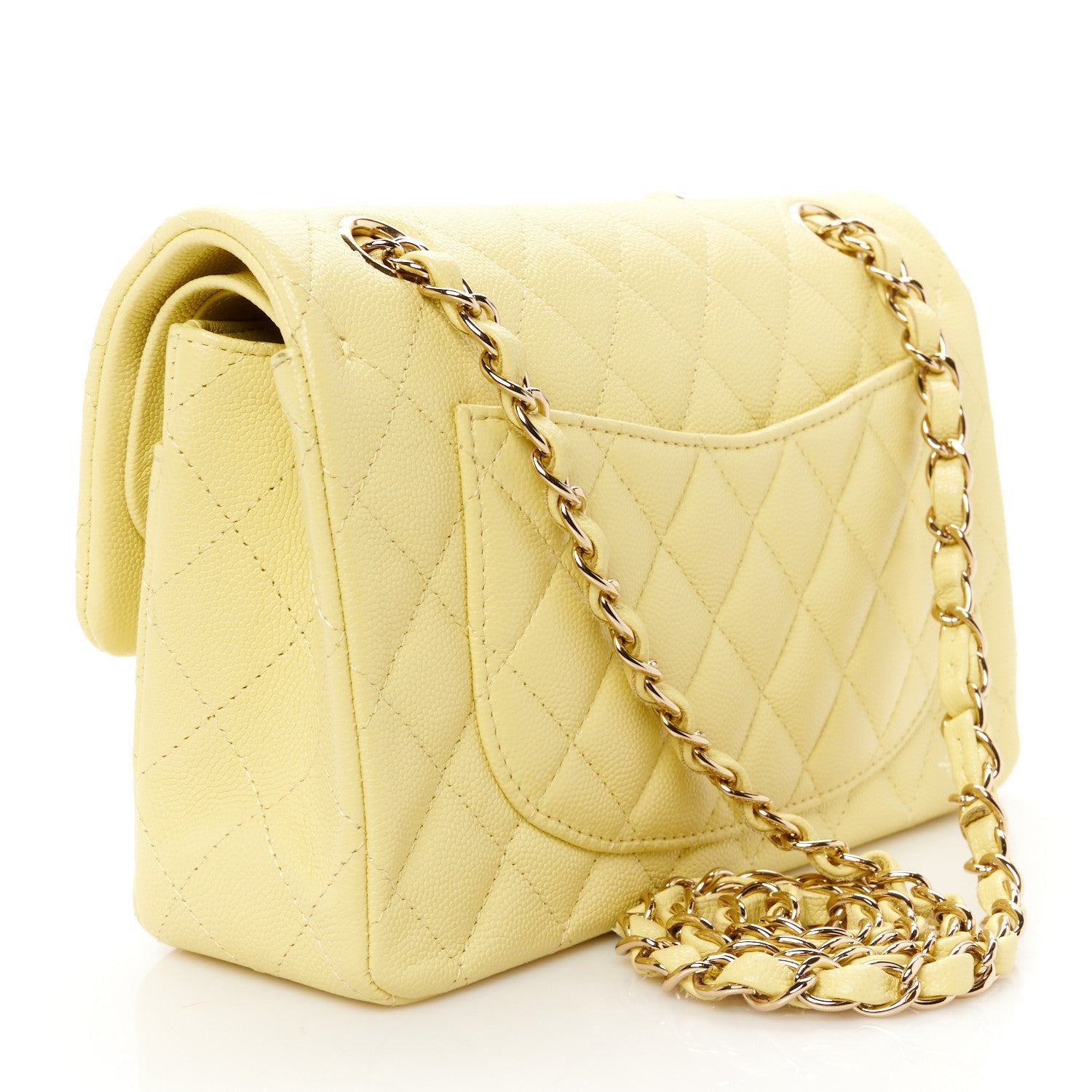 Caviar Quilted Small Double Flap Light Yellow
