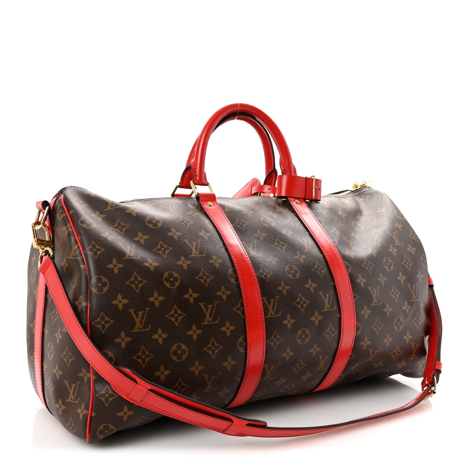 Calfskin Monogram Keepall Bandouliere 50 Coquelicot