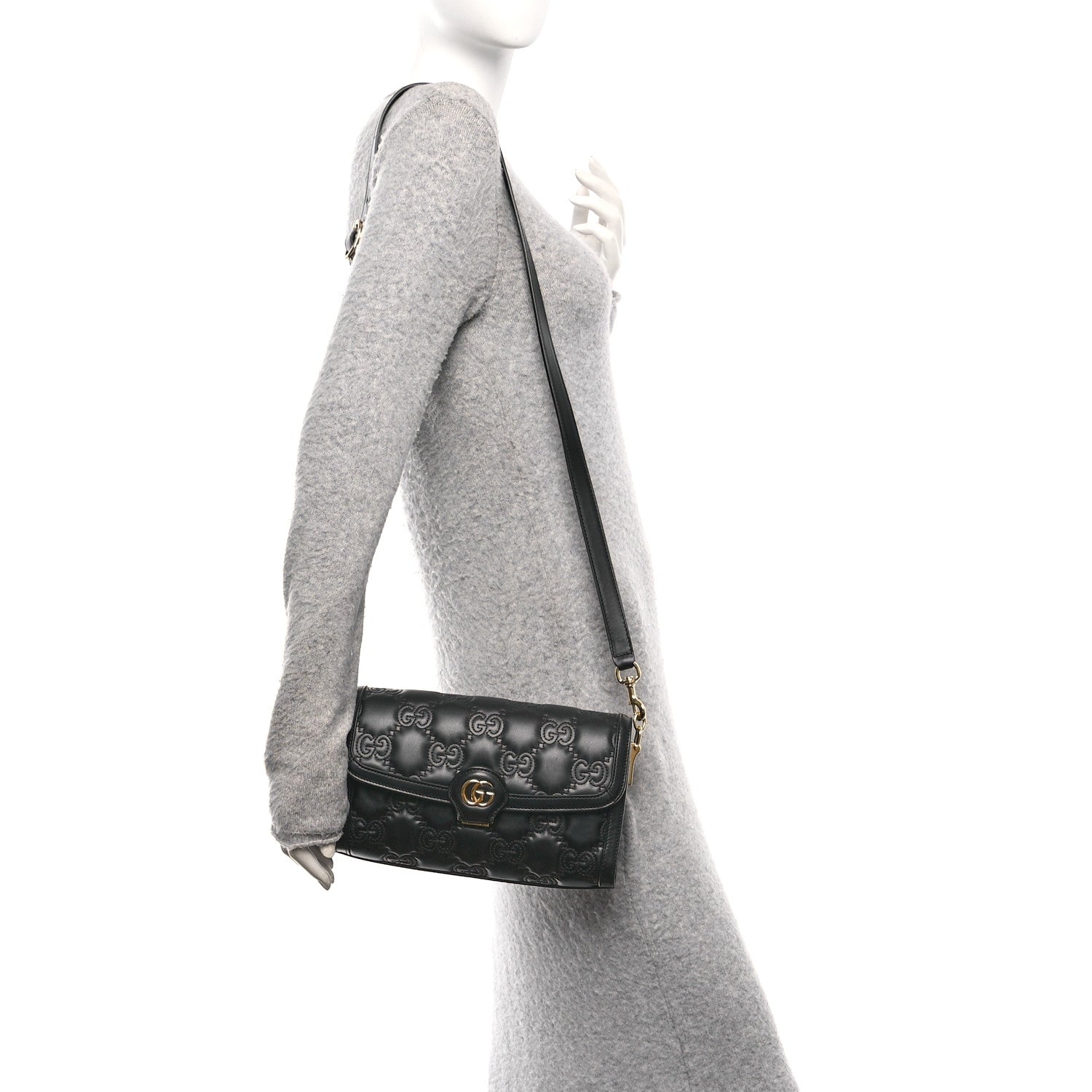 Calfskin GG Matelasse Small Flap Shoulder Bag Black Natural
