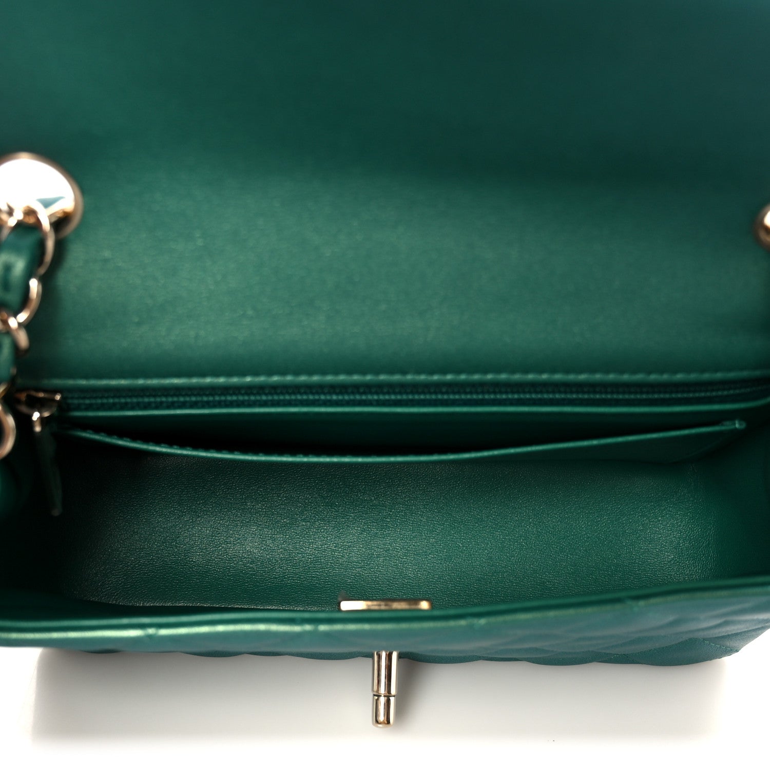 Iridescent Lambskin Quilted Mini Rectangular Flap Green