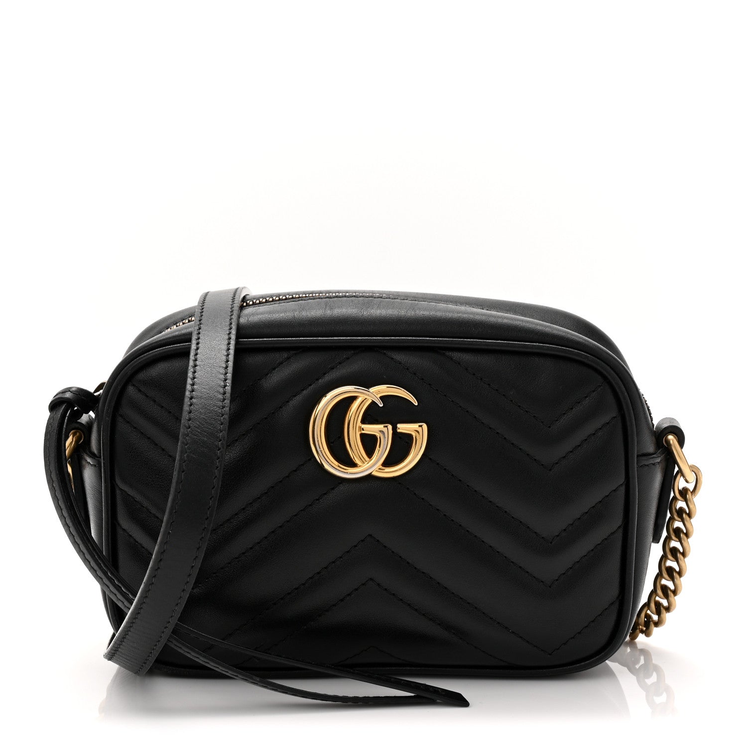 Calfskin Matelasse Mini GG Marmont Chain Shoulder Bag Black