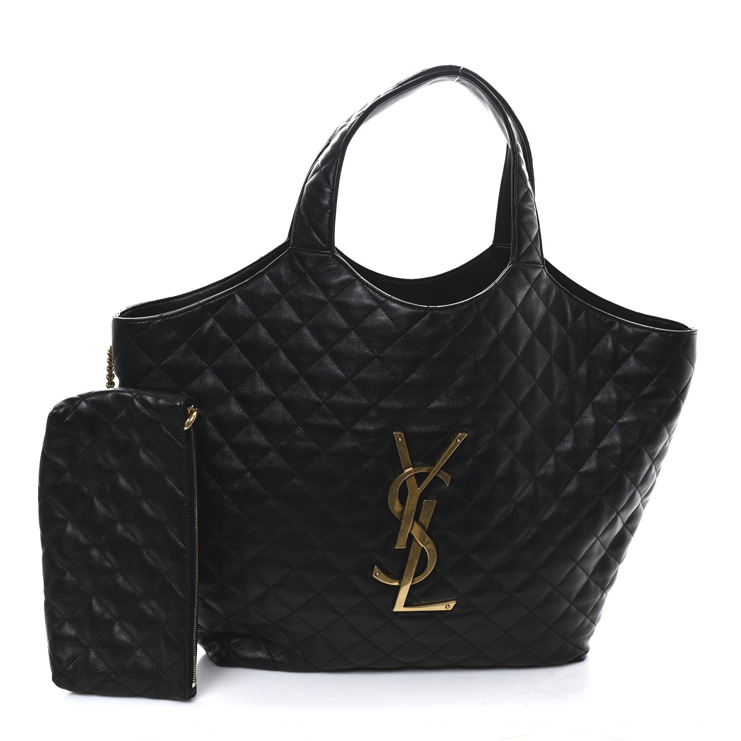 Lambskin Quilted Maxi Icare Shopping Tote Black