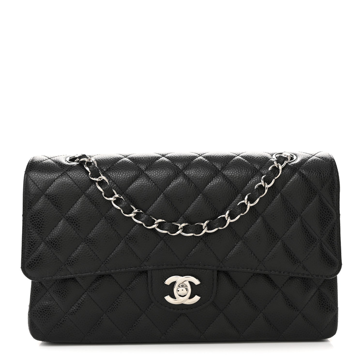 Caviar Quilted Medium Double Flap Black