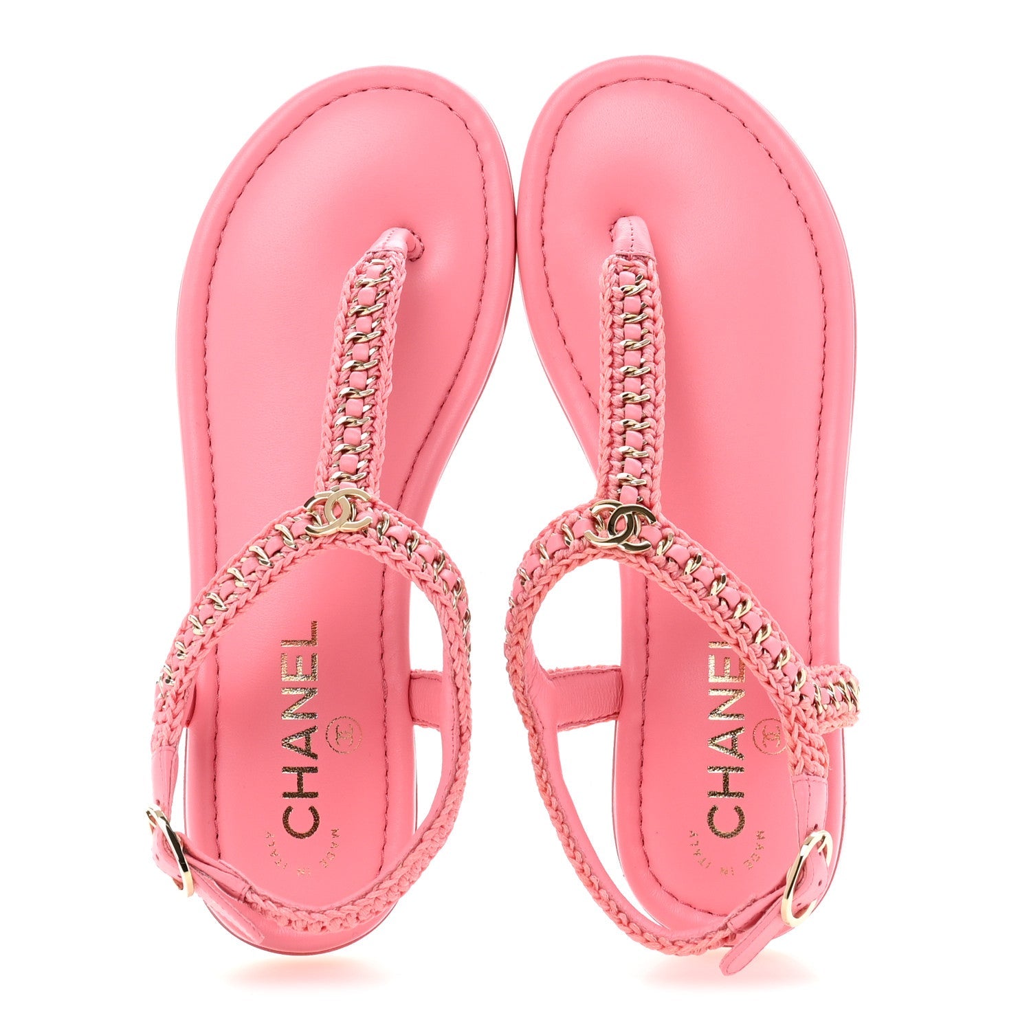 Lambskin Embroidered CC Thong Sandals 37 Pink