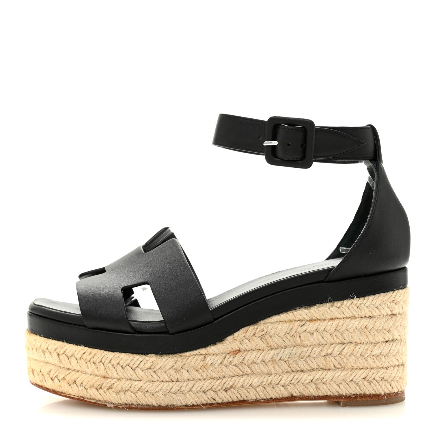 Calfskin Elda Espadrille Wedge Sandals 36 Black