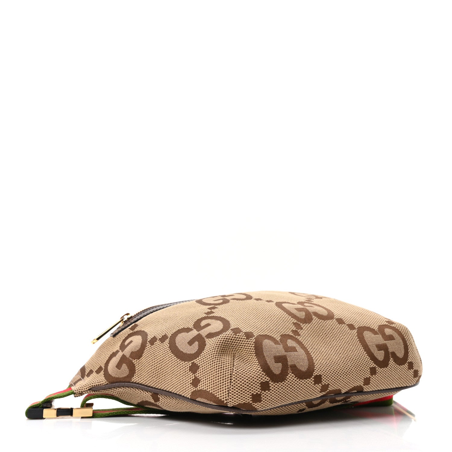 Monogram Jumbo GG Textured Dollar Calfskin Web Belt Bag Camel Ebony New Acero