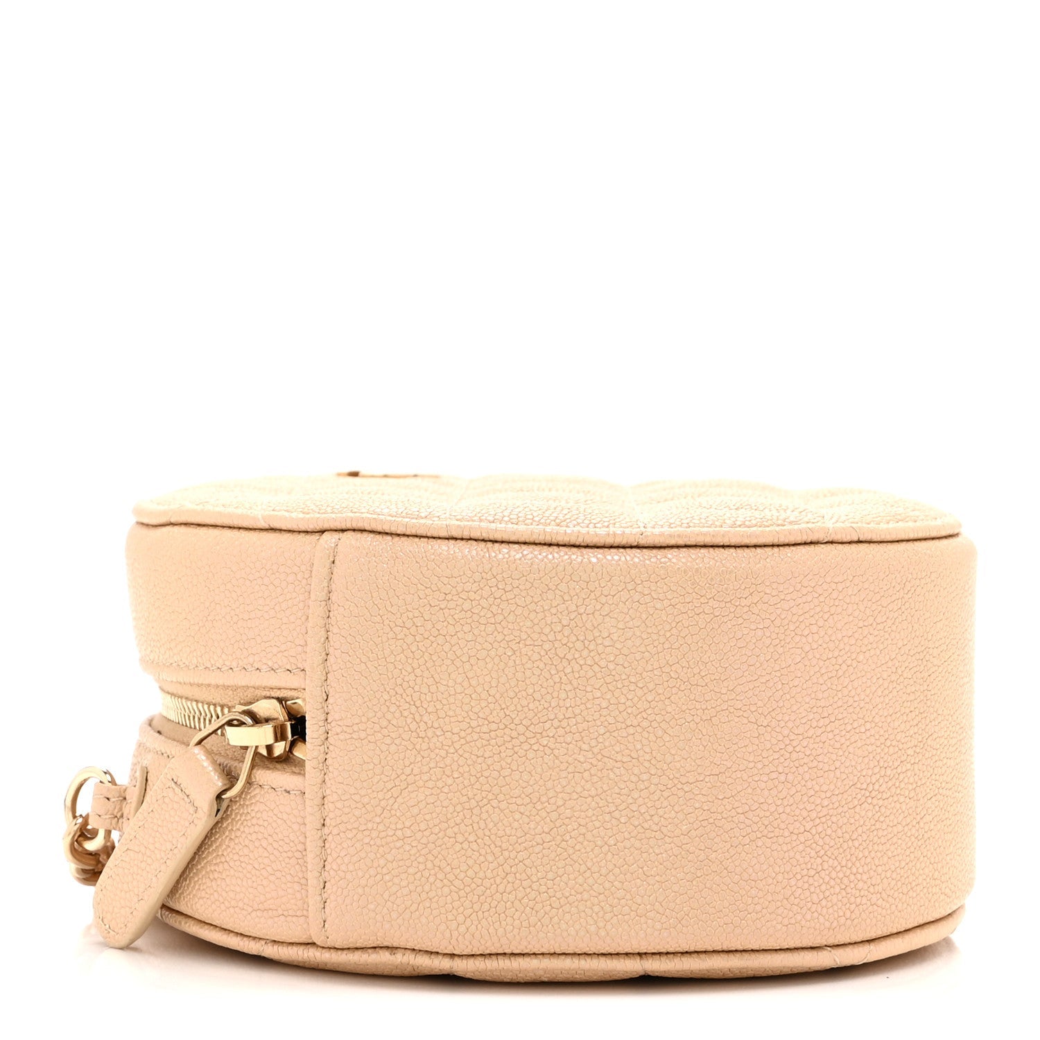 Iridescent Caviar Quilted Round Clutch With Chain Beige