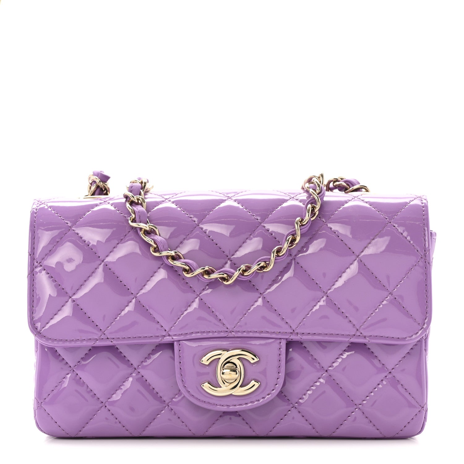 Patent Quilted Mini Rectangular Flap Purple