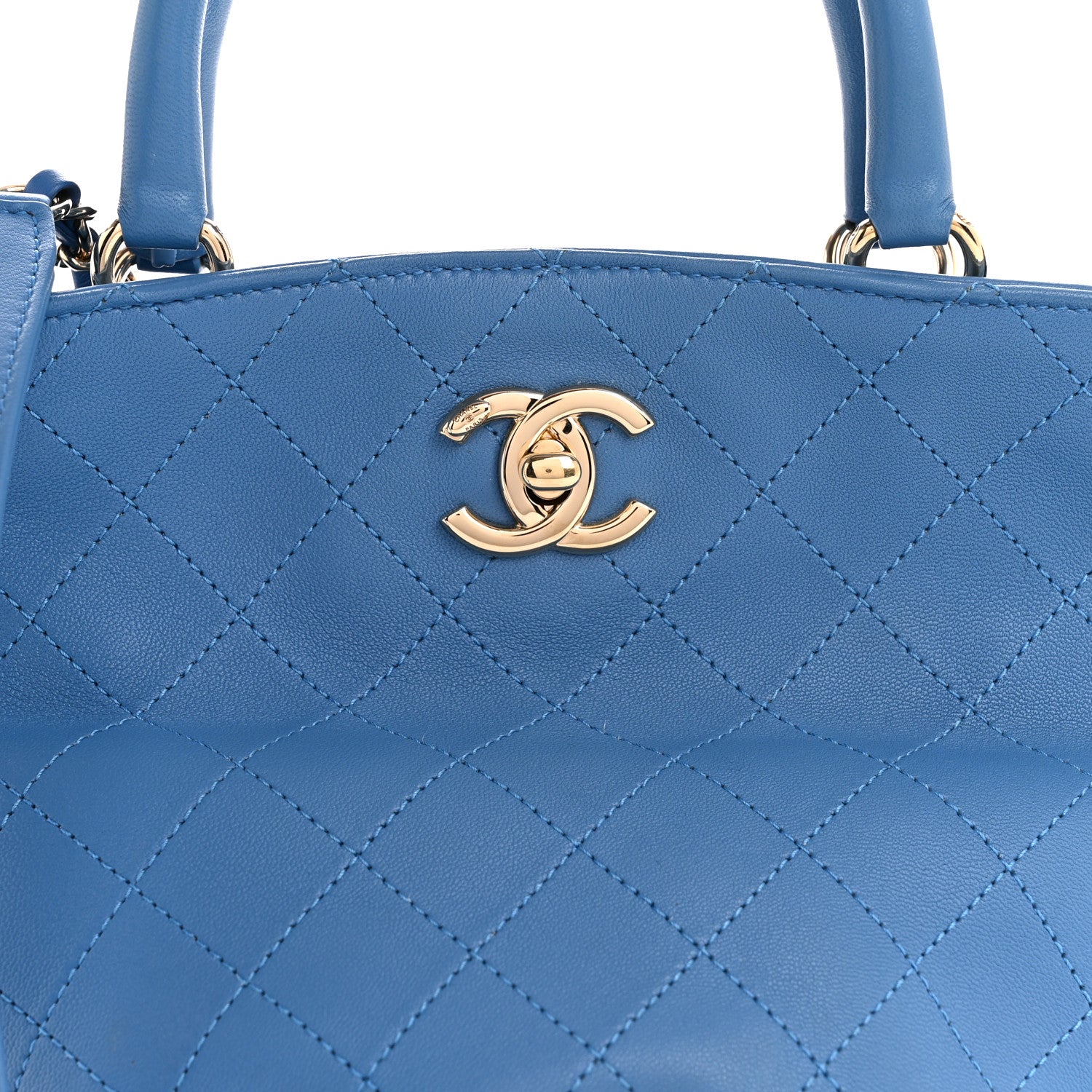 Calfskin Stitched Chain Top Handle Bucket Bag Blue