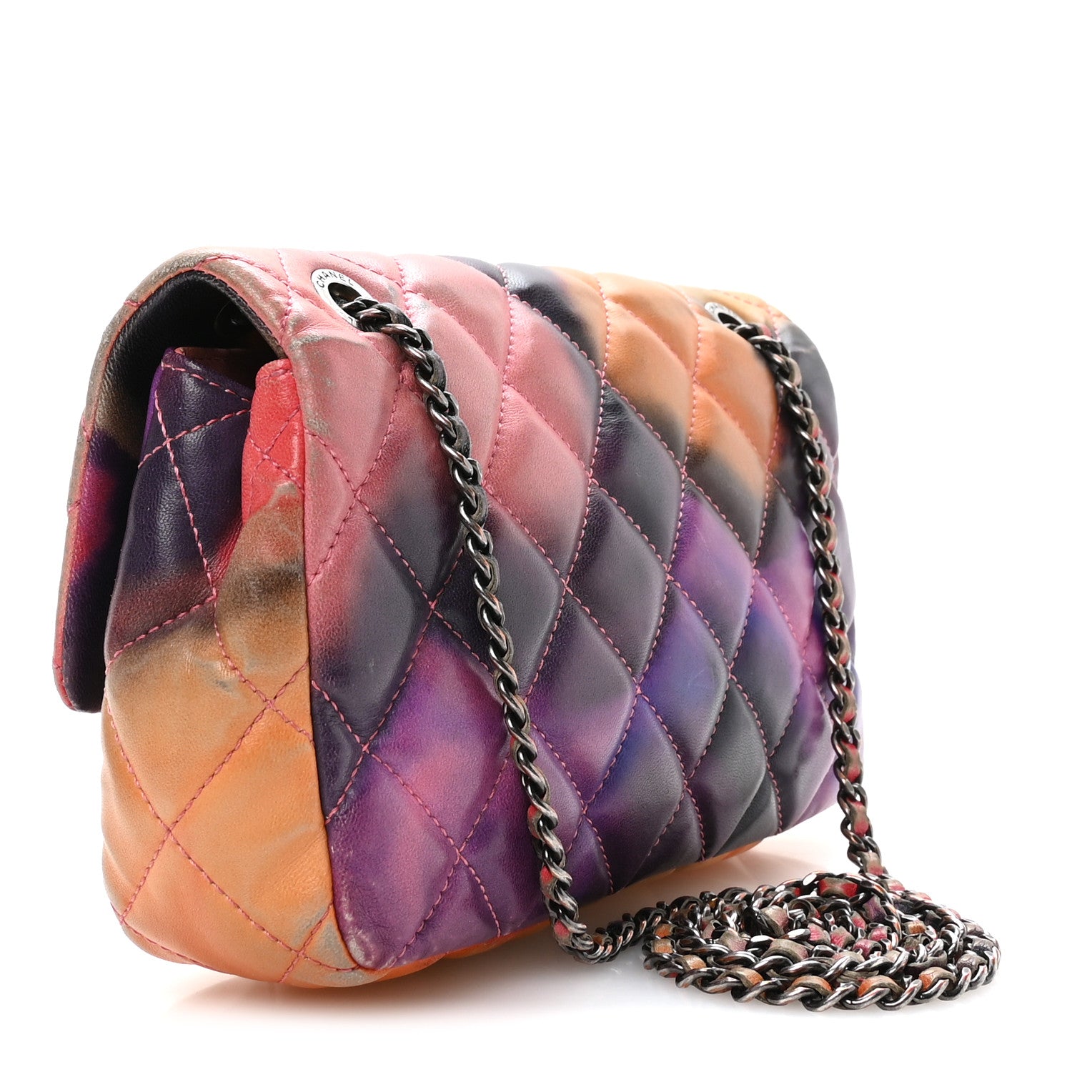 Printed Lambskin Quilted Small Flower Power Flap Ecru Orange Red Purple