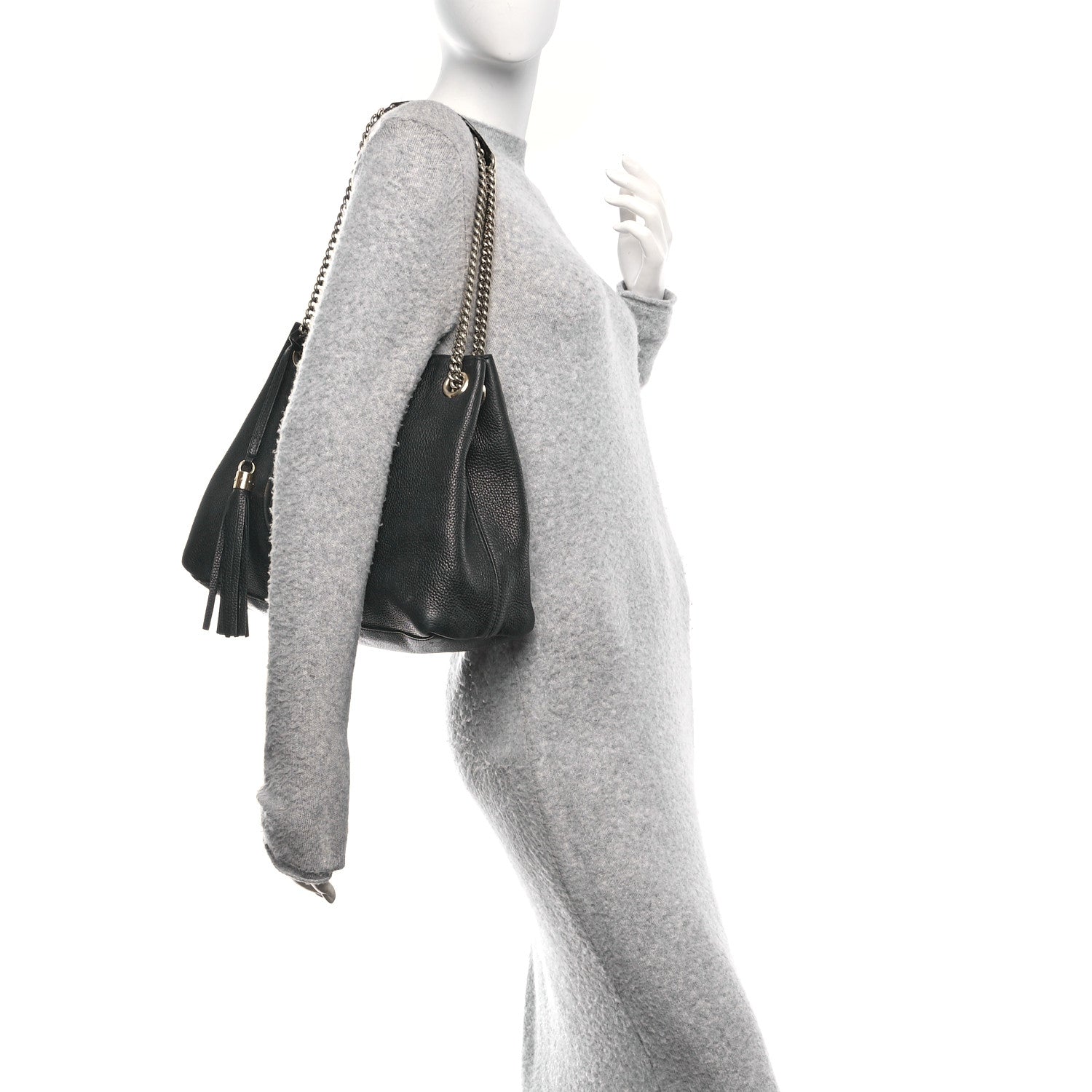 Pebbled Calfskin Medium Soho Chain Shoulder Bag Black