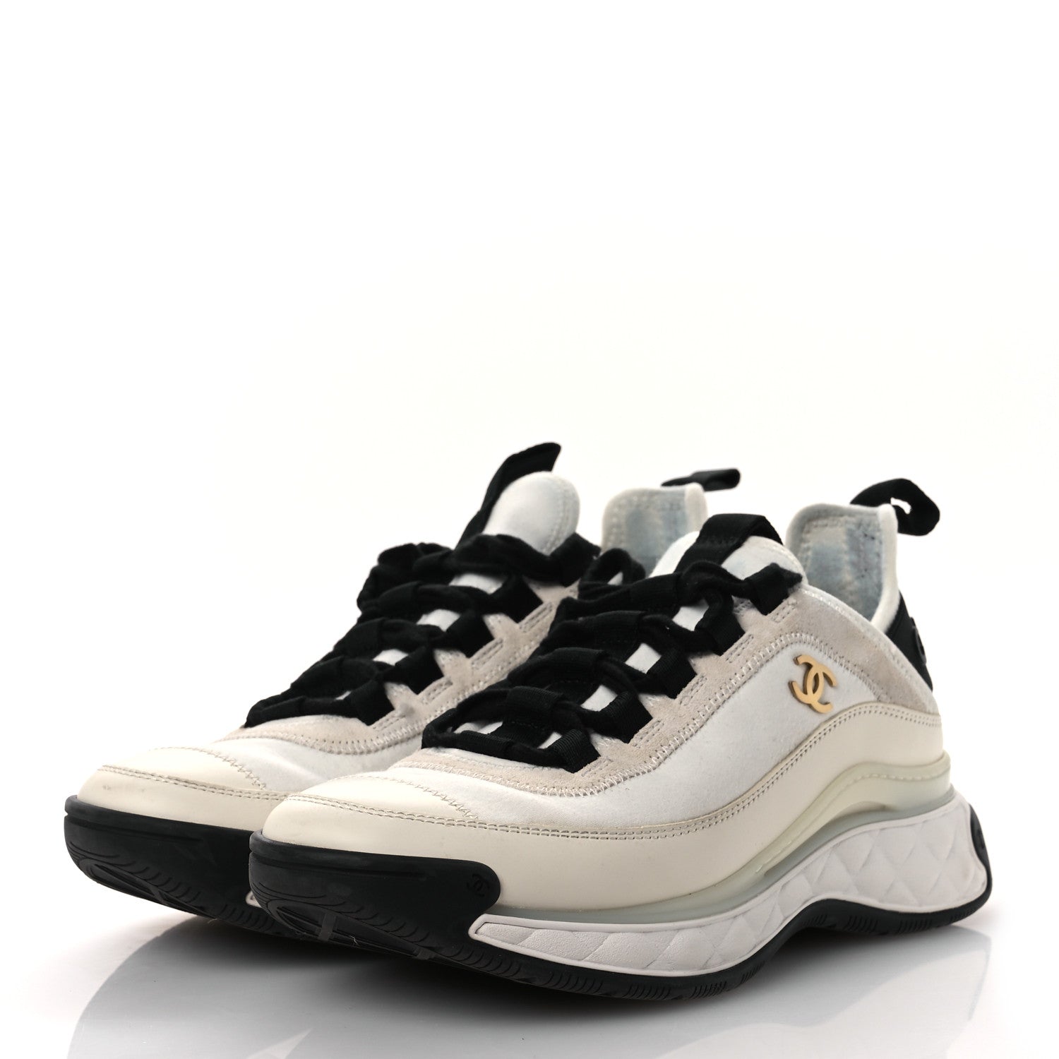 Velvet Calfskin Mixed Fibers CC Sneakers 36 Ivory Black