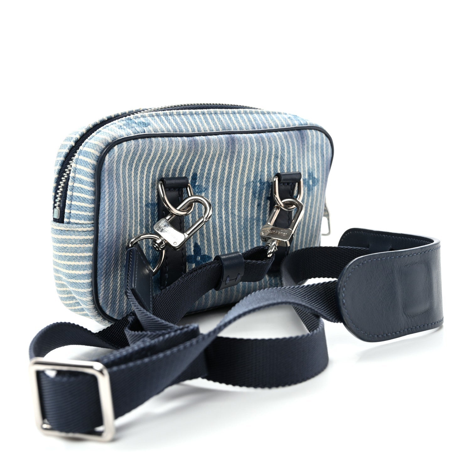 Hickory Stripes Denim Monogram Watercolor Outdoor Pouch Blue