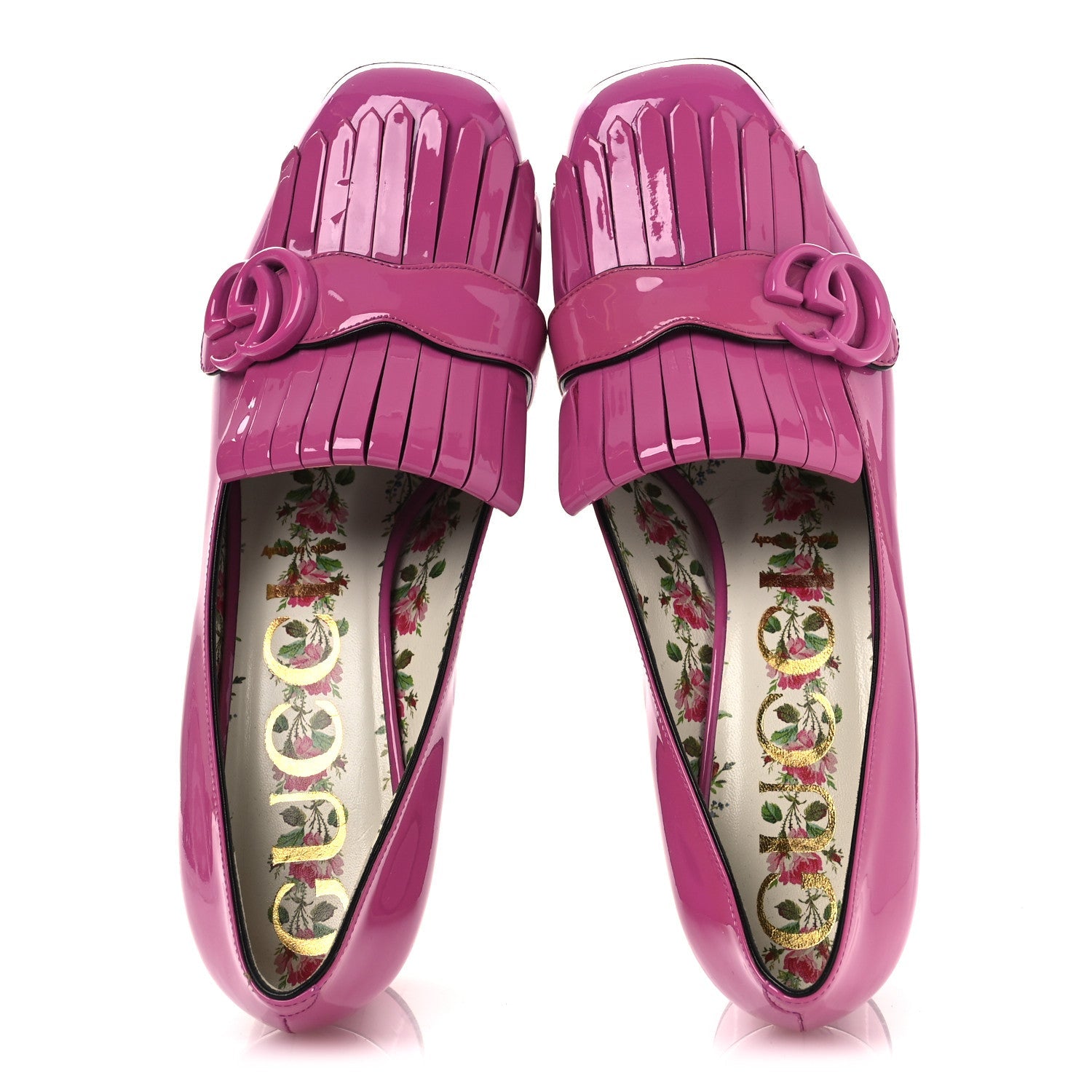 Vernice GG Marmont Fringe 50mm Loafer Pumps 39 Rododendro