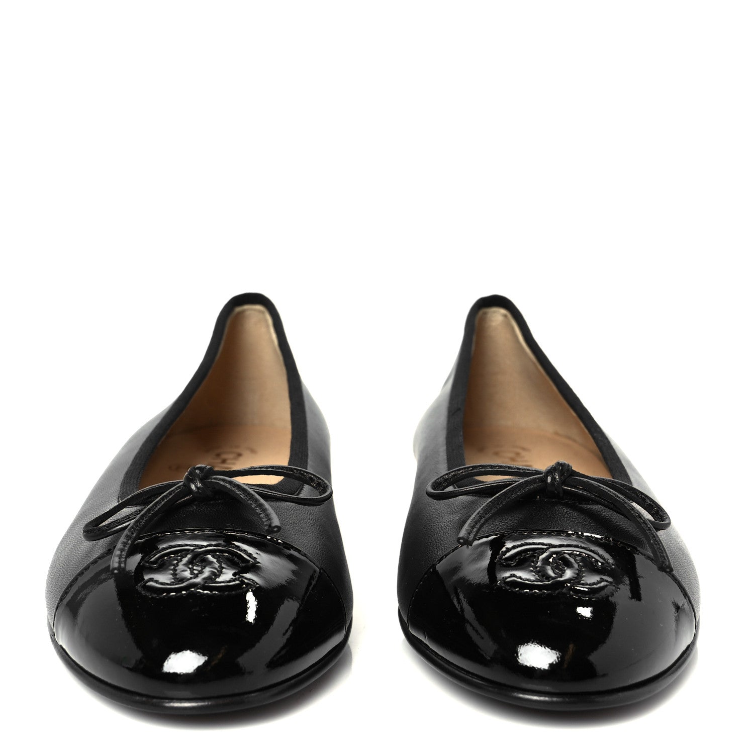 Lambskin Patent Cap Toe Ballerina Flats 38.5 Black