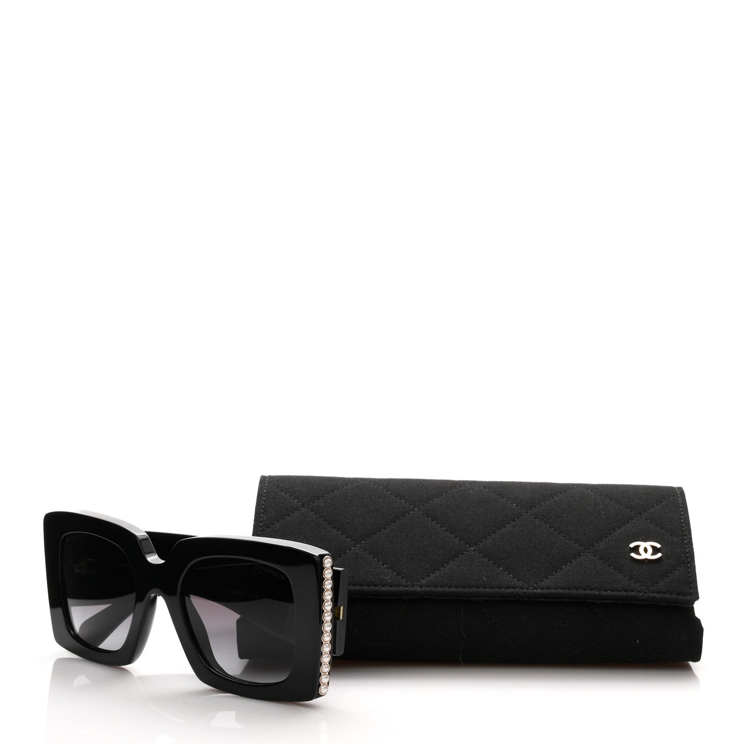 Acetate Pearl Rectangle Sunglasses 5480-H Black