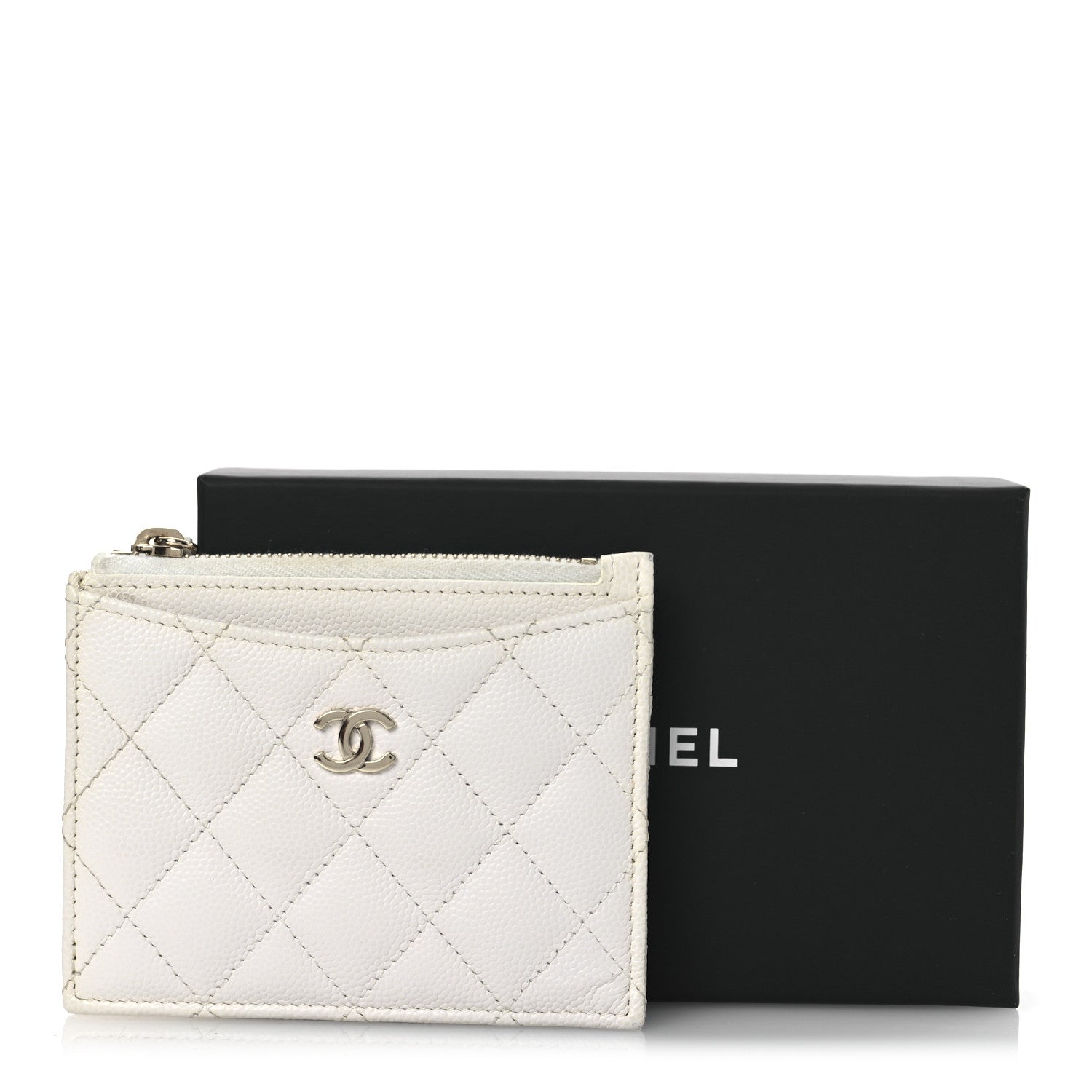 Caviar Quilted CC Zip Card Holder White