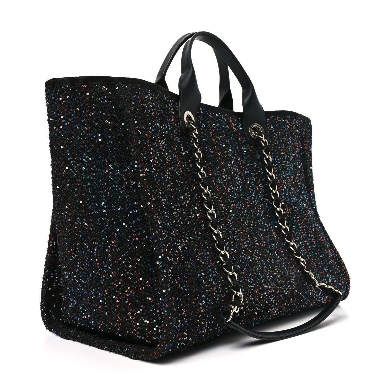 Calfskin Sequin Medium Deauville Tote Black
