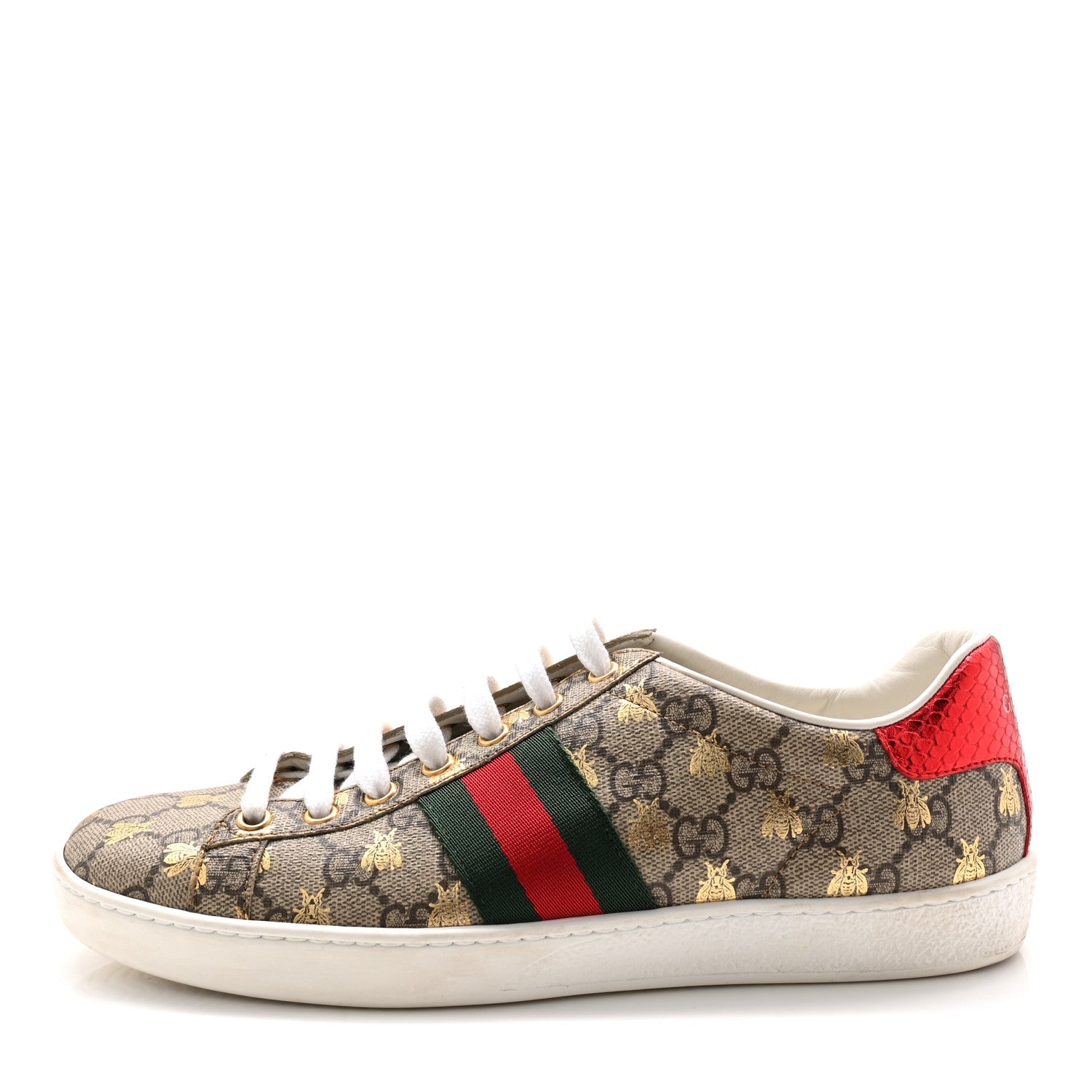 GG Supreme Monogram Bees Ayers Web Womens Ace Sneakers 38.5 Beige Oro Green Red