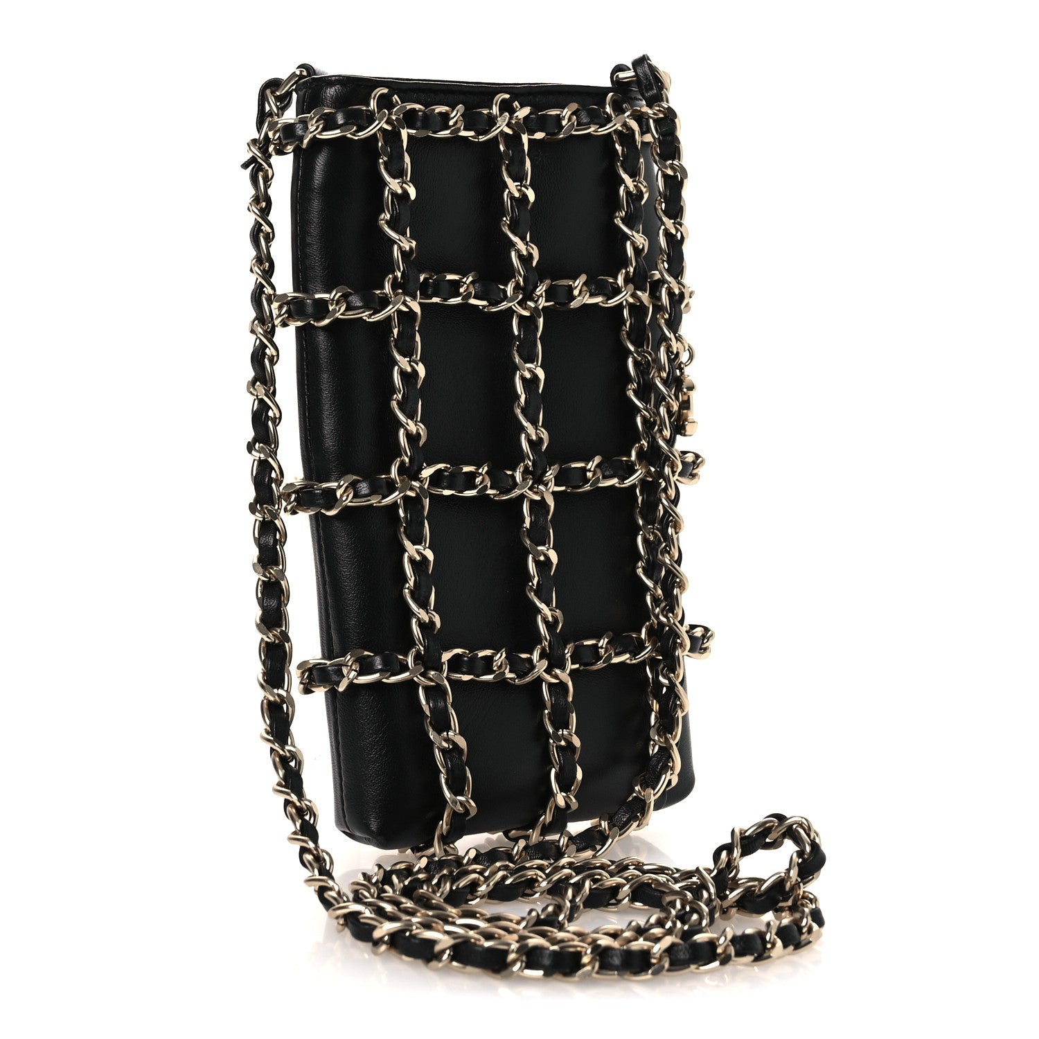 Lambskin Tech Me Out Clutch With Chain Black