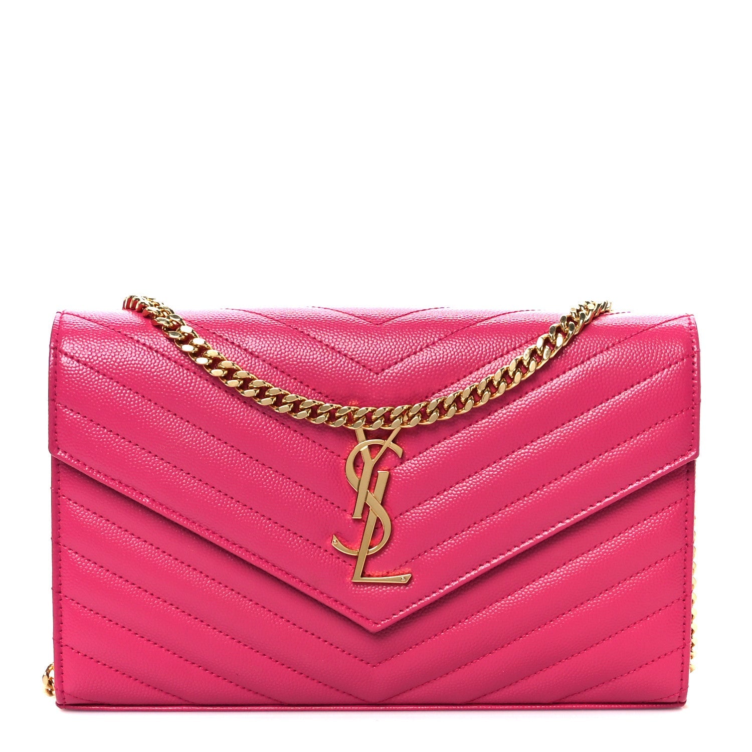 Grain De Poudre Matelasse Chevron Monogram Envelope Chain Wallet Bubblegum
