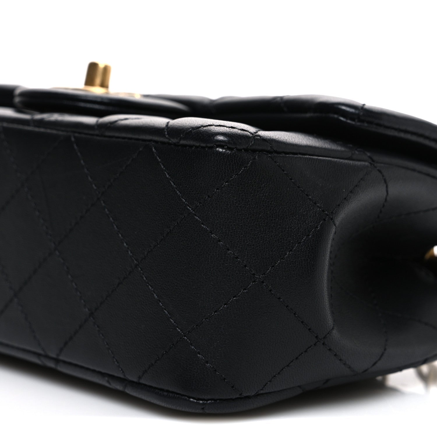 Lambskin Quilted Mini Rectangular Sweet Camellia Flap  Black