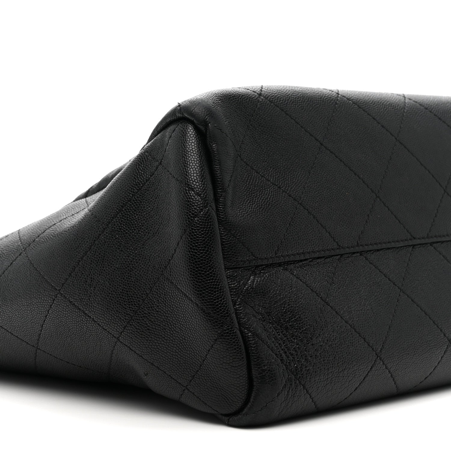 Caviar Stitched Large Lady Coco Shopping Tote Black