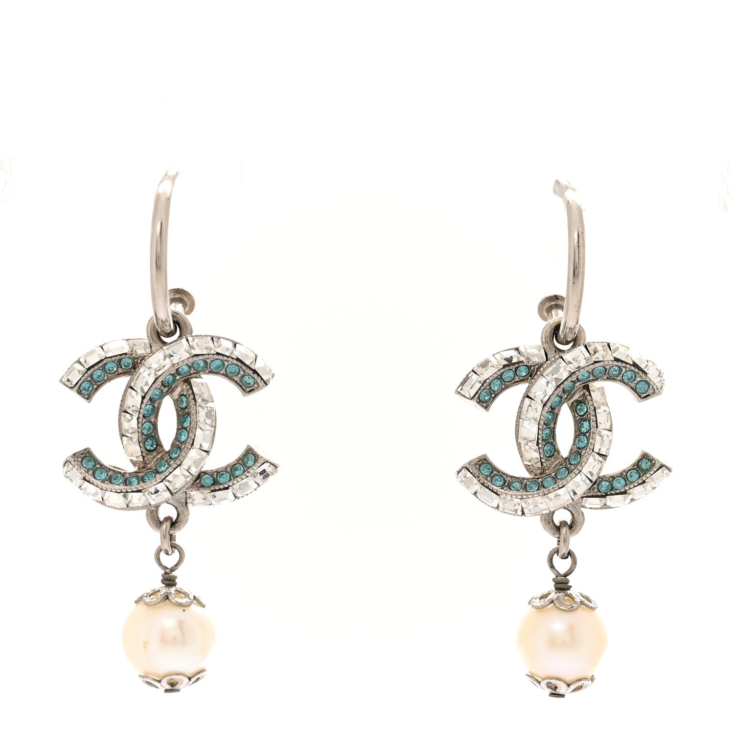 Crystal CC Drop Earrings Blue Silver