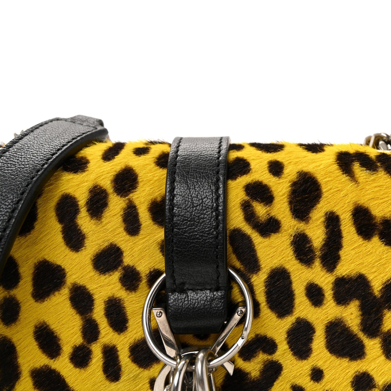 Pony Hair Calfskin Monogram Leopard Print Baby Punk Chain Bag Yellow